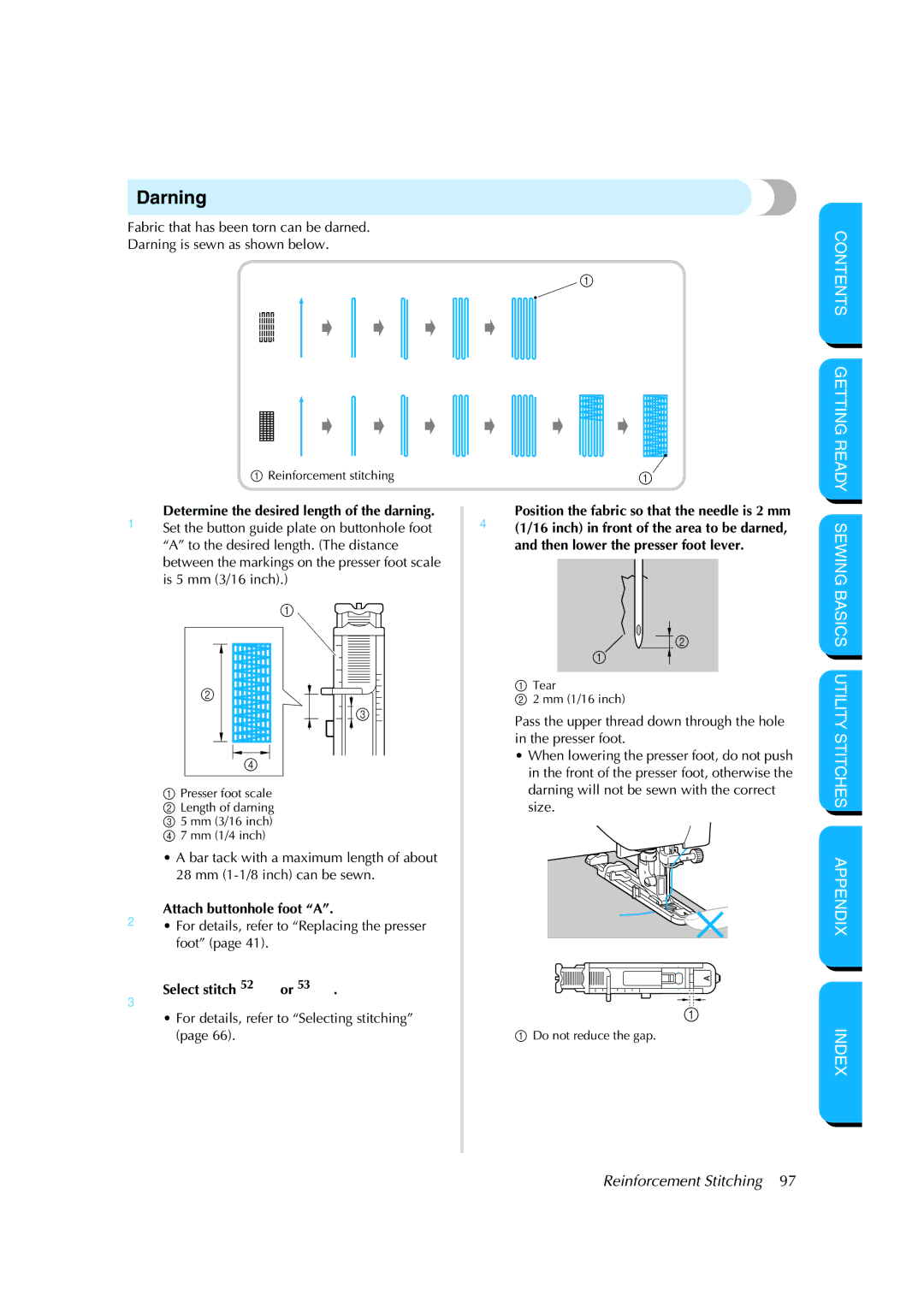 Brother CS-8150 manual Darning, 3Select stitch 52 or 