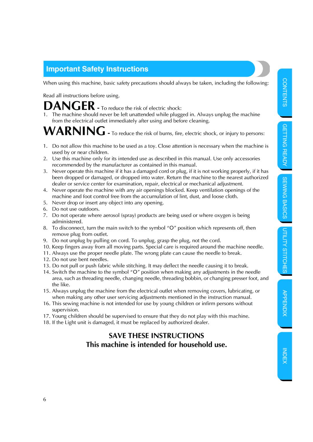 Brother CS-8150 manual Important Safety Instructions 