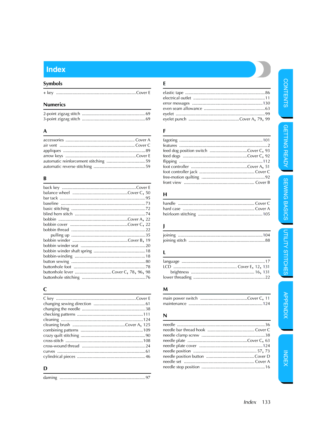 Brother CS-8150 manual Index, Numerics 