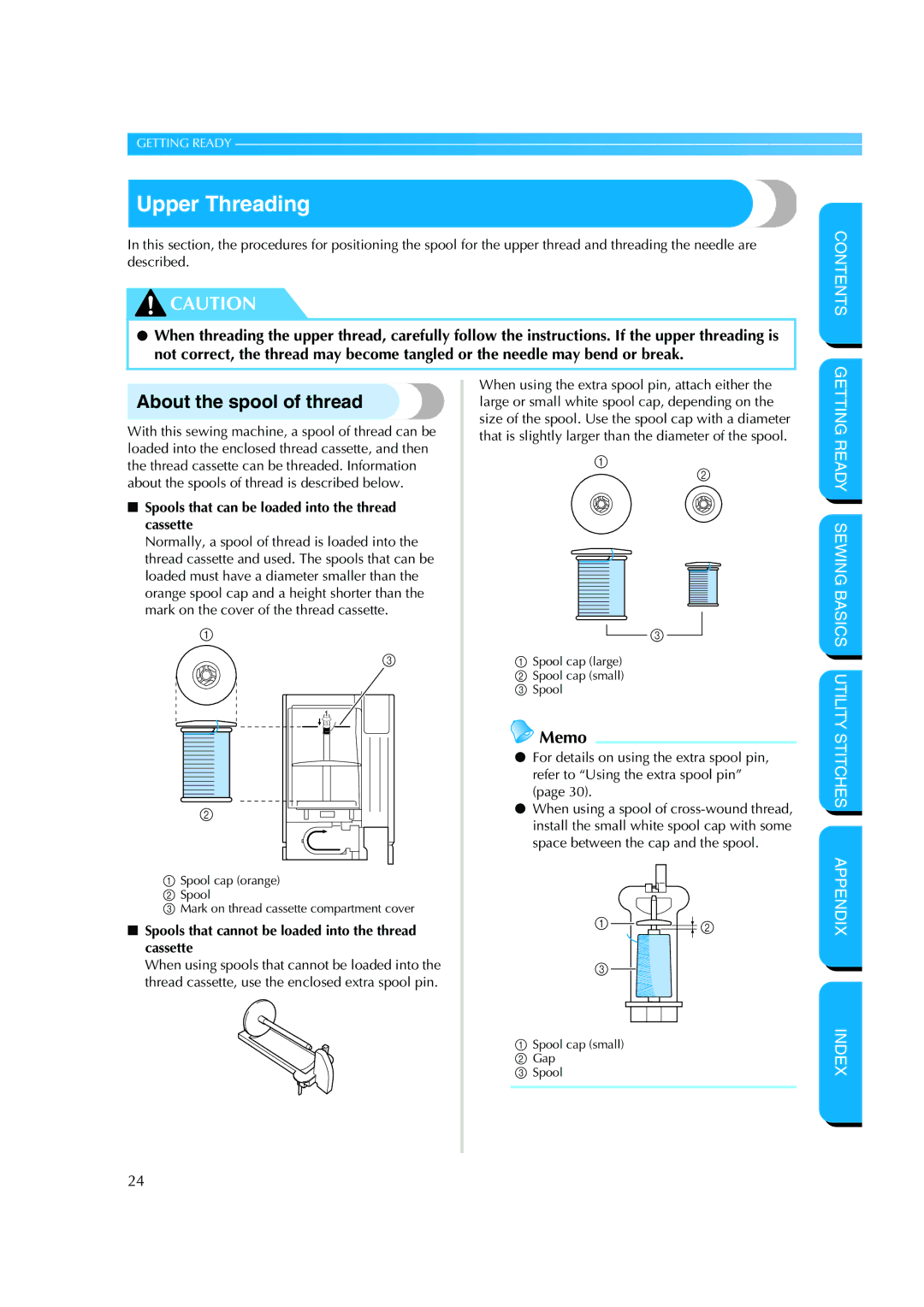 Brother CS-8150 manual Upper Threading, About the spool of thread, Spools that can be loaded into the thread cassette 