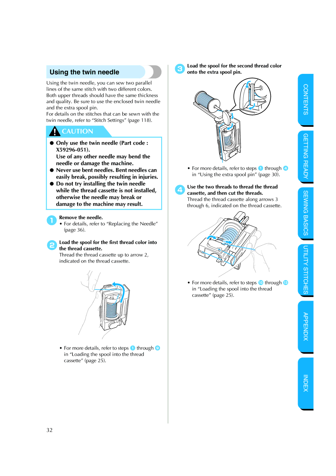 Brother CS-8150 manual Using the twin needle, Only use the twin needle Part code 