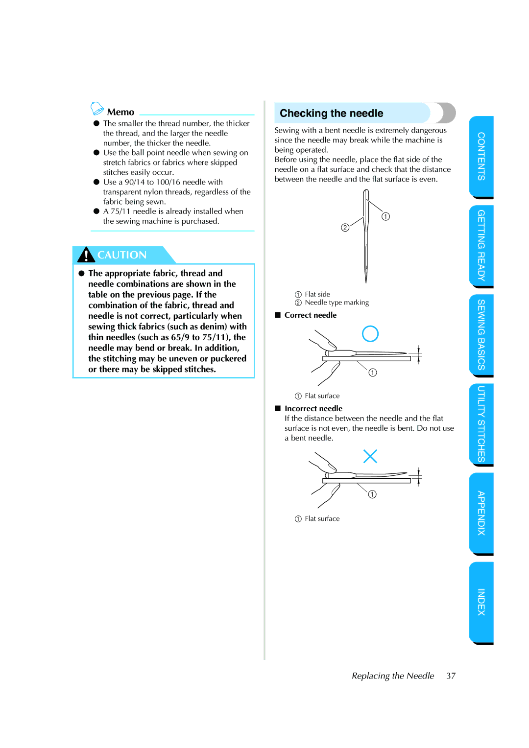 Brother CS-8150 manual Checking the needle, Correct needle, Incorrect needle 