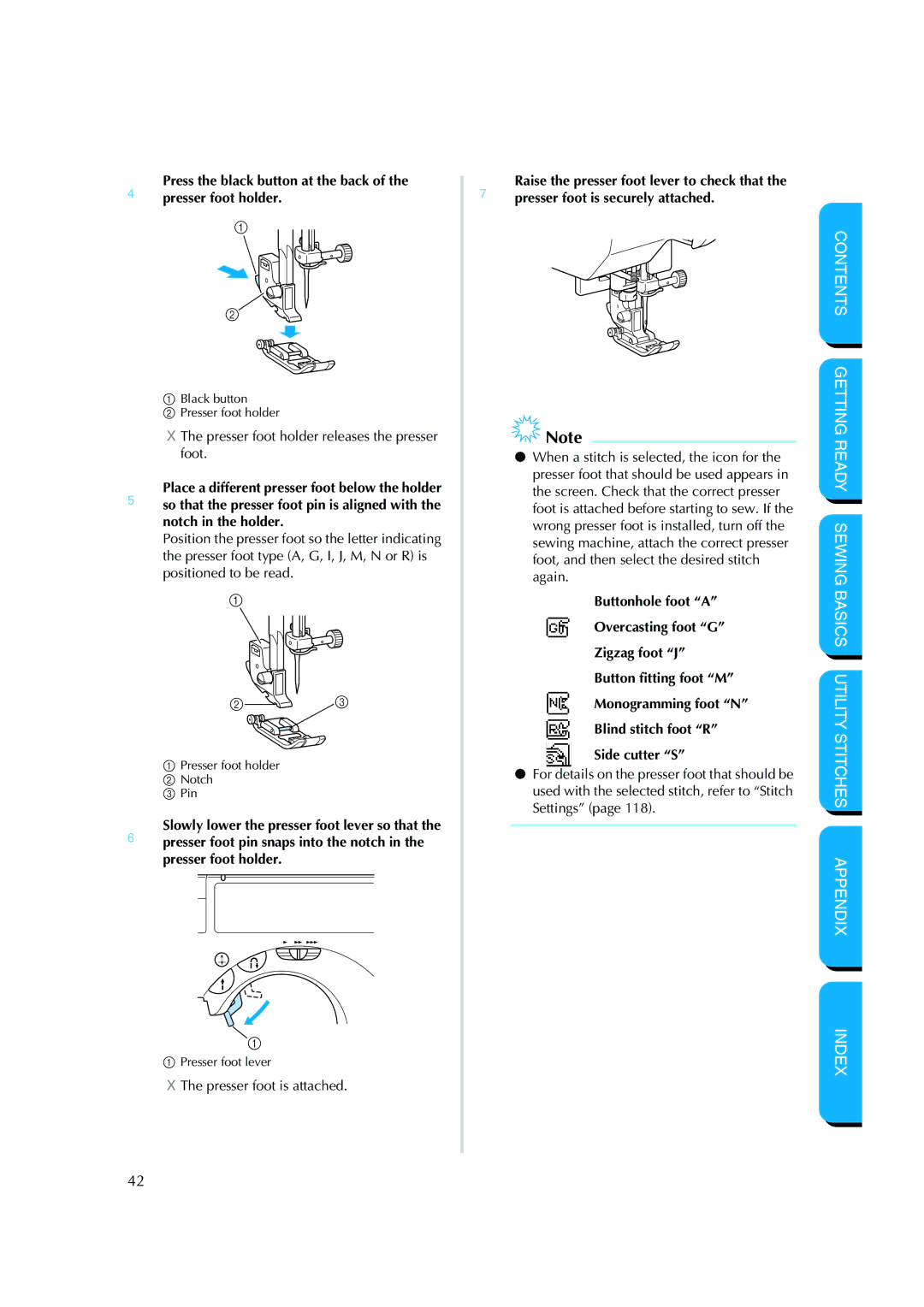 Brother CS-8150 manual Presser foot holder releases the presser foot 