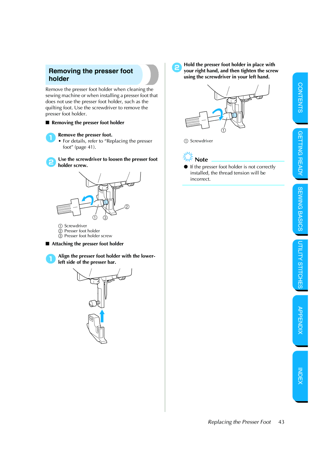 Brother CS-8150 manual Removing the presser foot holder 1Remove the presser foot 