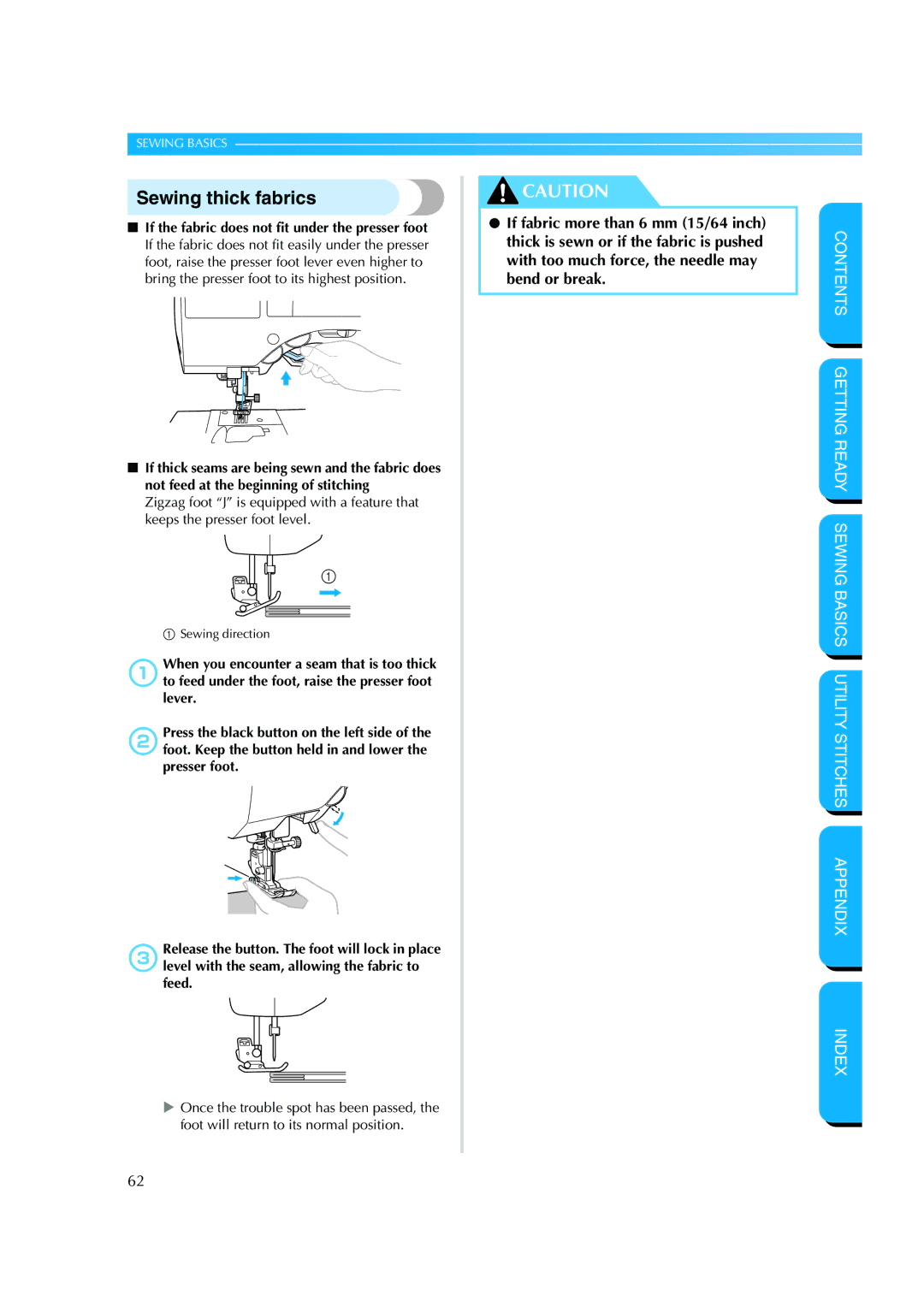 Brother CS-8150 manual Sewing thick fabrics 