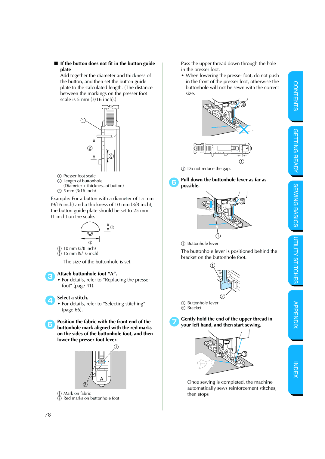 Brother CS-8150 manual If the button does not fit in the button guide plate, 3Attach buttonhole foot a, 4Select a stitch 