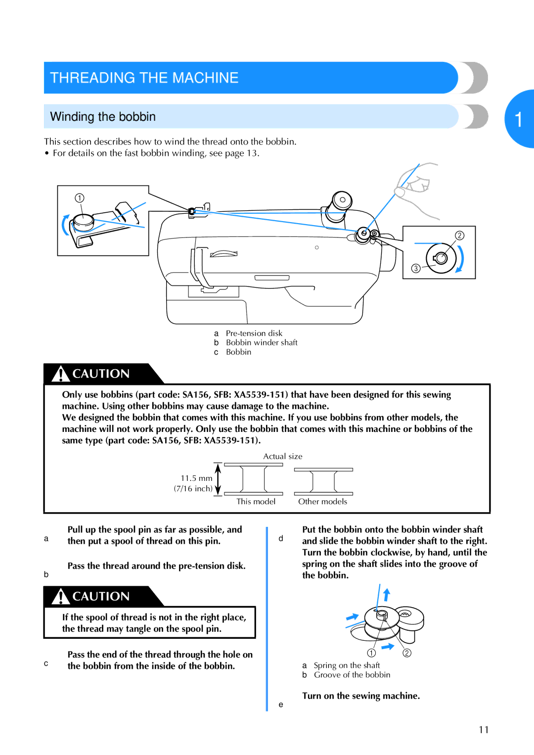 Brother CS6000I operation manual Threading the Machine, Winding the bobbin, Pass the thread around the pre-tension disk 