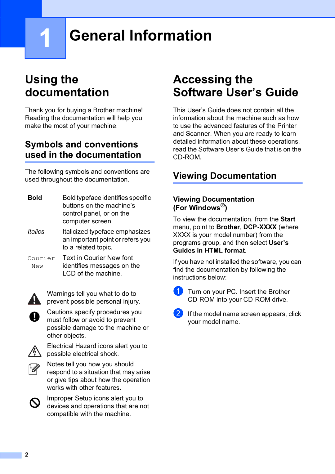 Brother DCP-185C General Information, Using the documentation, Accessing the Software User’s Guide, Viewing Documentation 