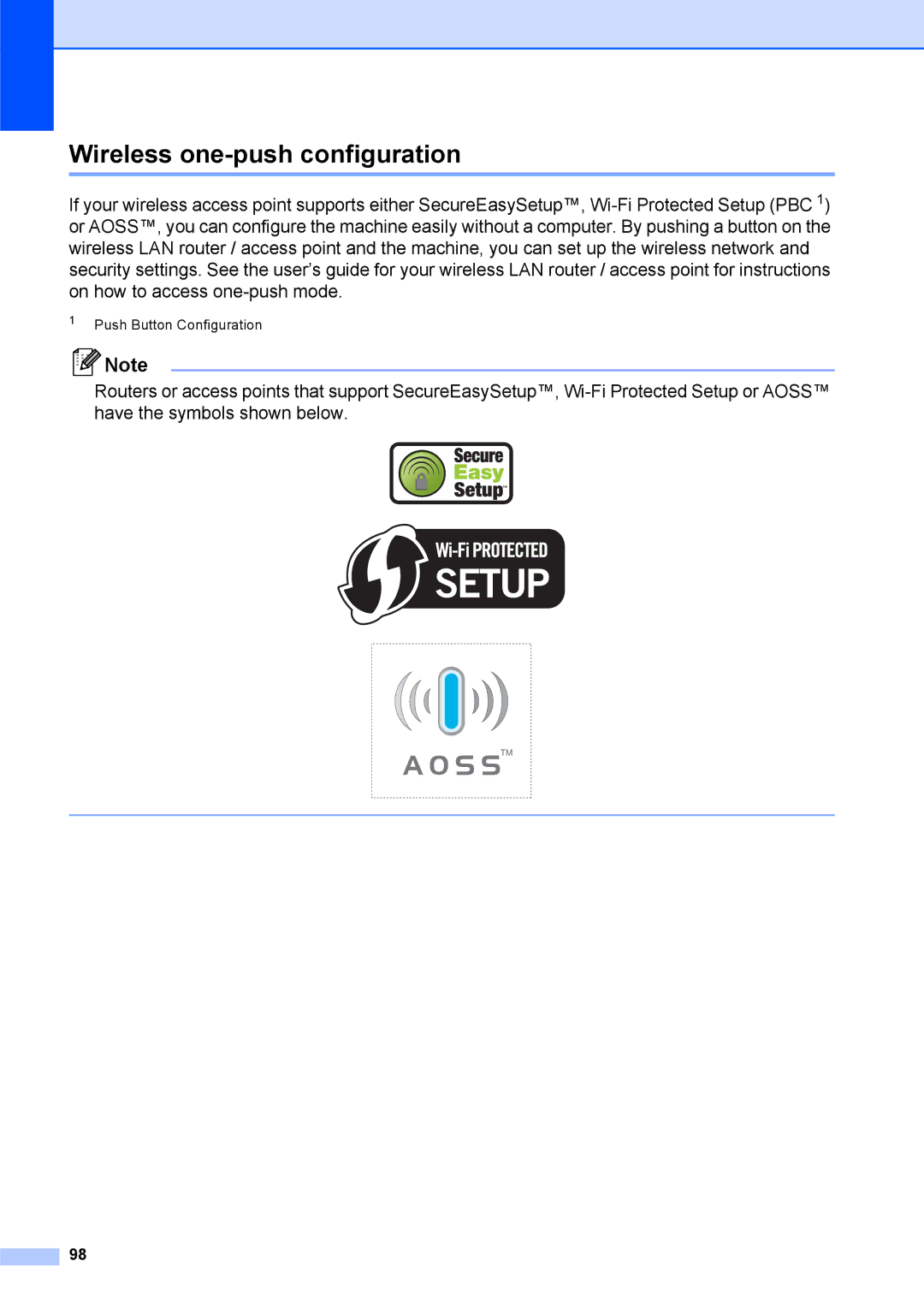 Brother DCP-375CW manual Wireless one-push configuration 