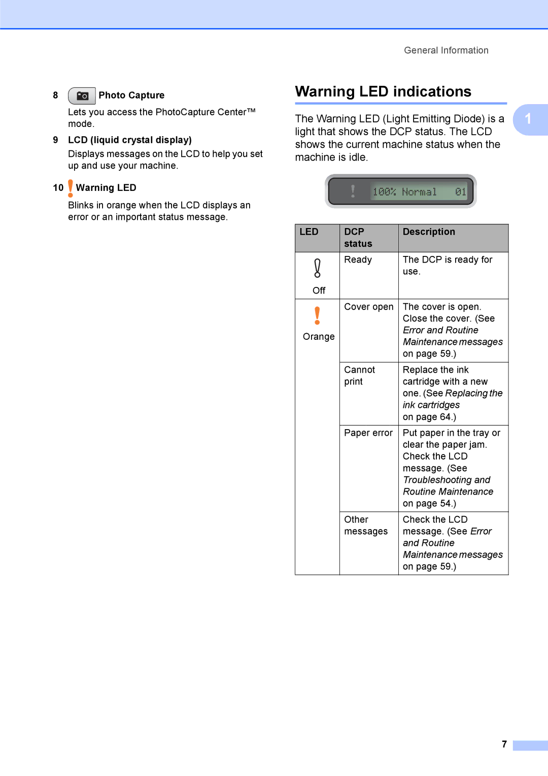 Brother DCP-375CW manual Led Dcp 