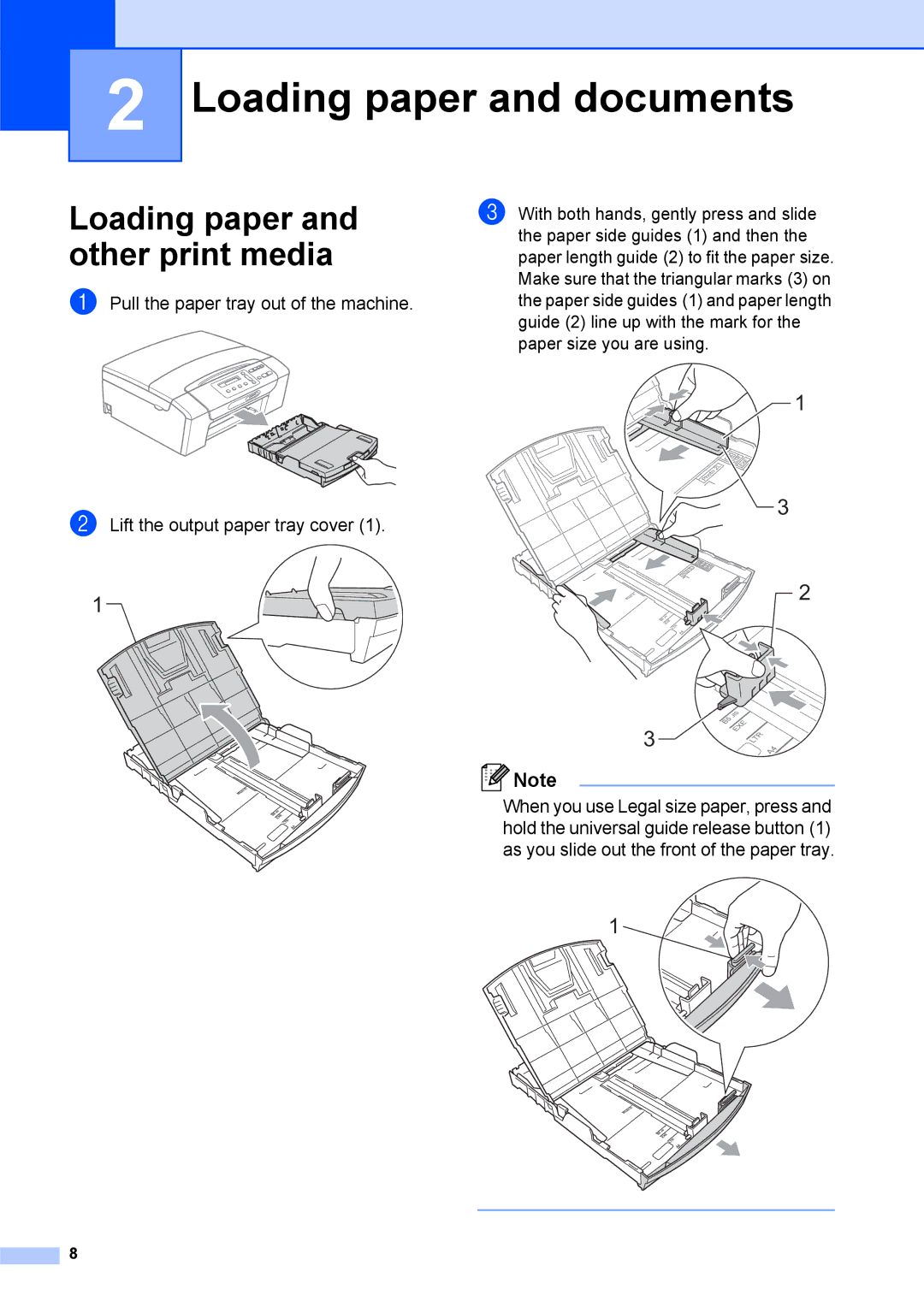 Brother DCP-375CW manual Loading paper and documents, Loading paper and other print media 