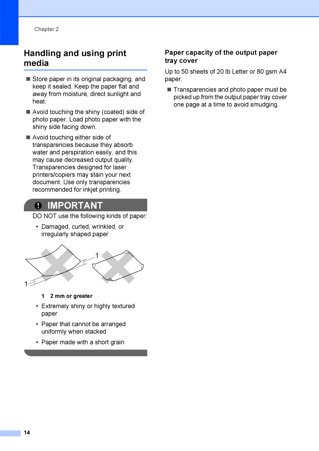 Brother DCP-375CW manual Handling and using print media, Paper capacity of the output paper tray cover 