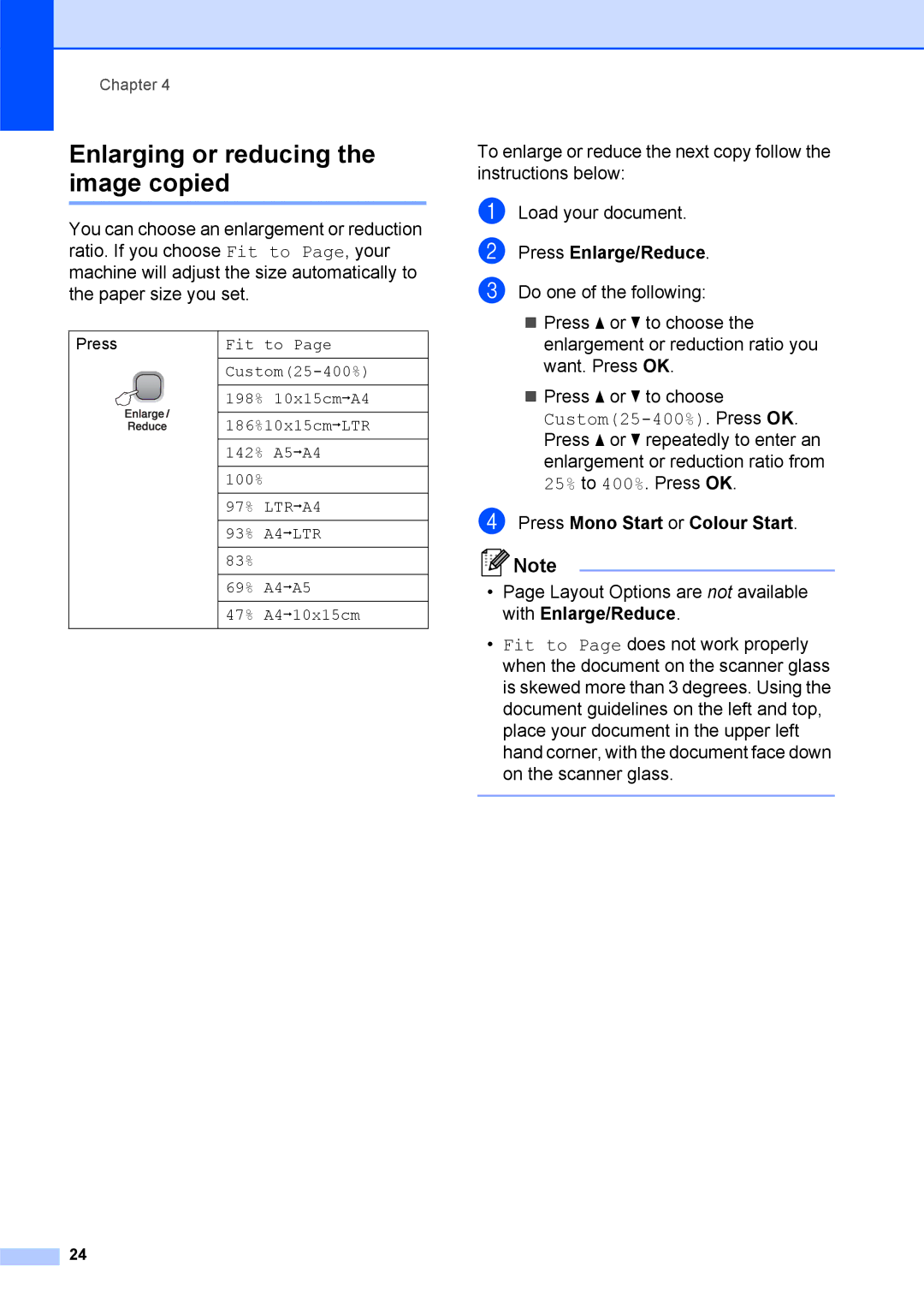 Brother DCP-375CW manual Enlarging or reducing the image copied 