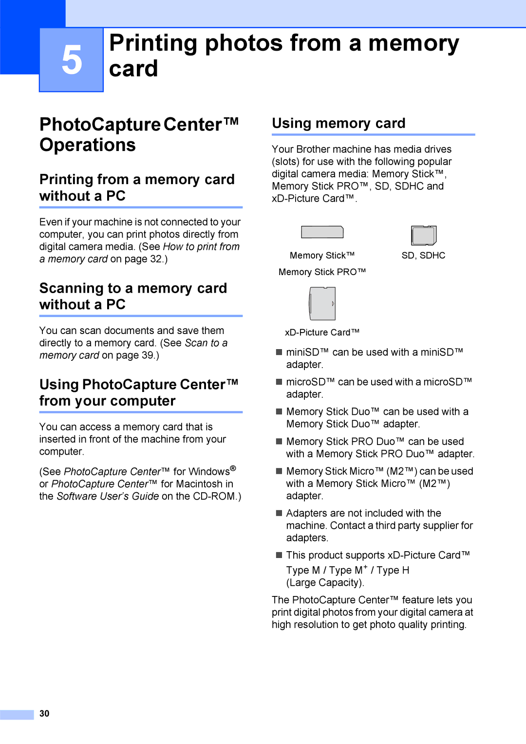 Brother DCP-375CW manual Printing photos from a memory card, PhotoCapture Center Operations 