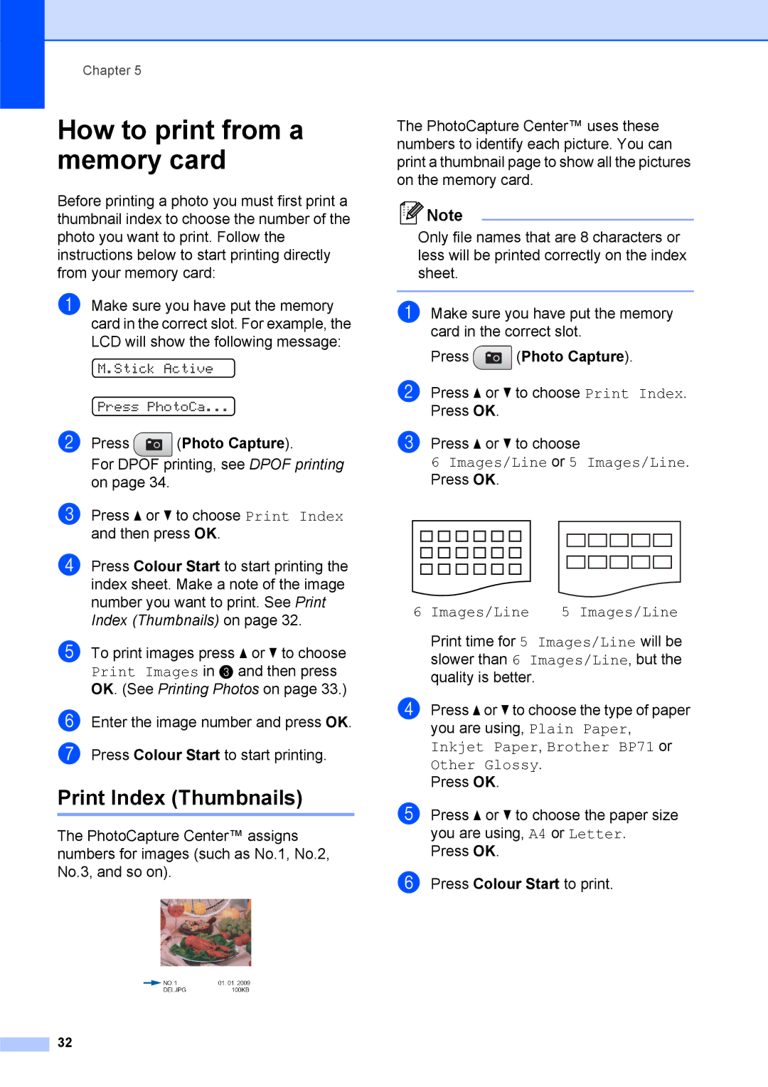 Brother DCP-375CW manual How to print from a memory card, Print Index Thumbnails, Press Photo Capture 