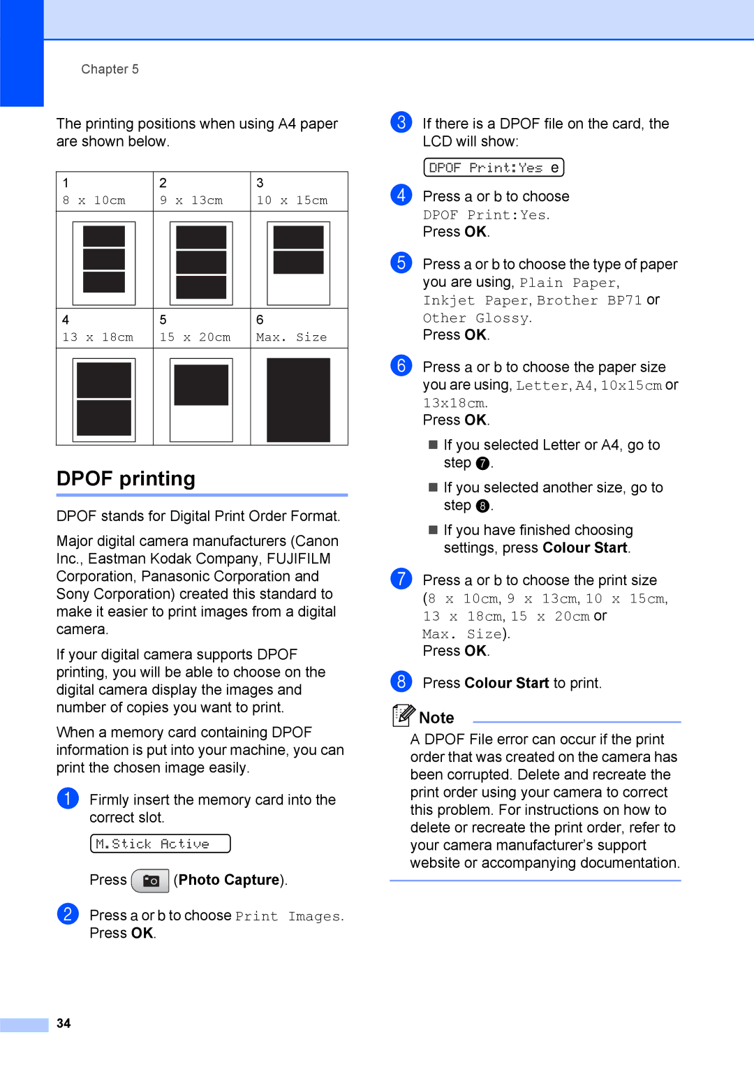 Brother DCP-375CW manual Dpof printing 