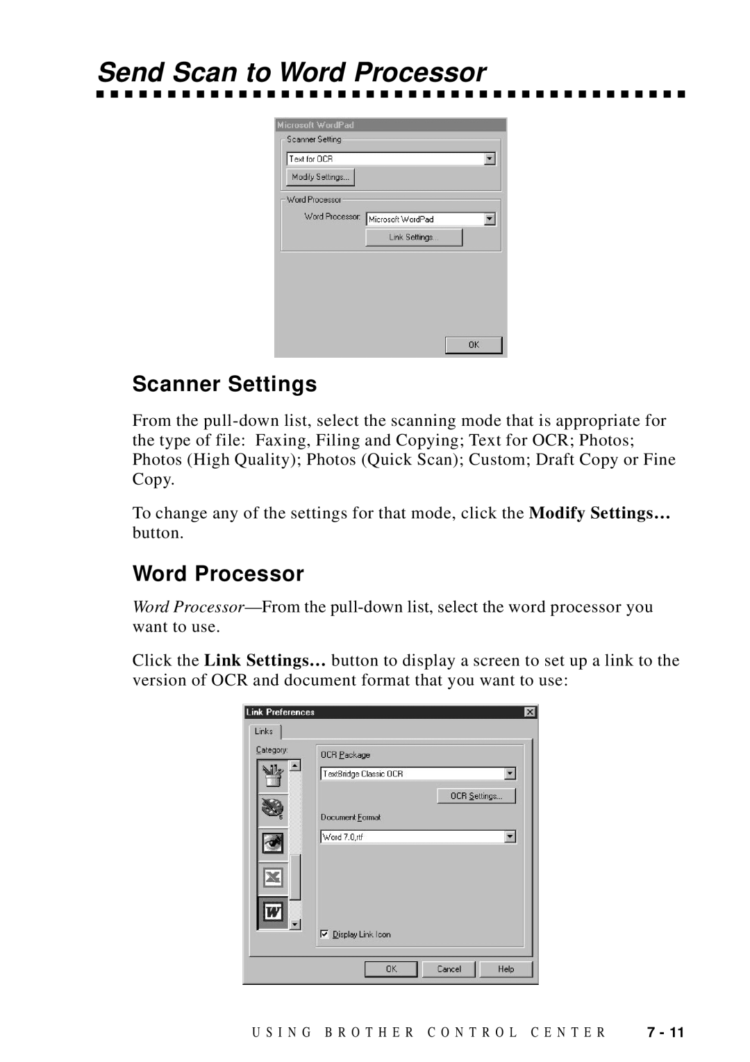 Brother DCP1200 manual Send Scan to Word Processor 