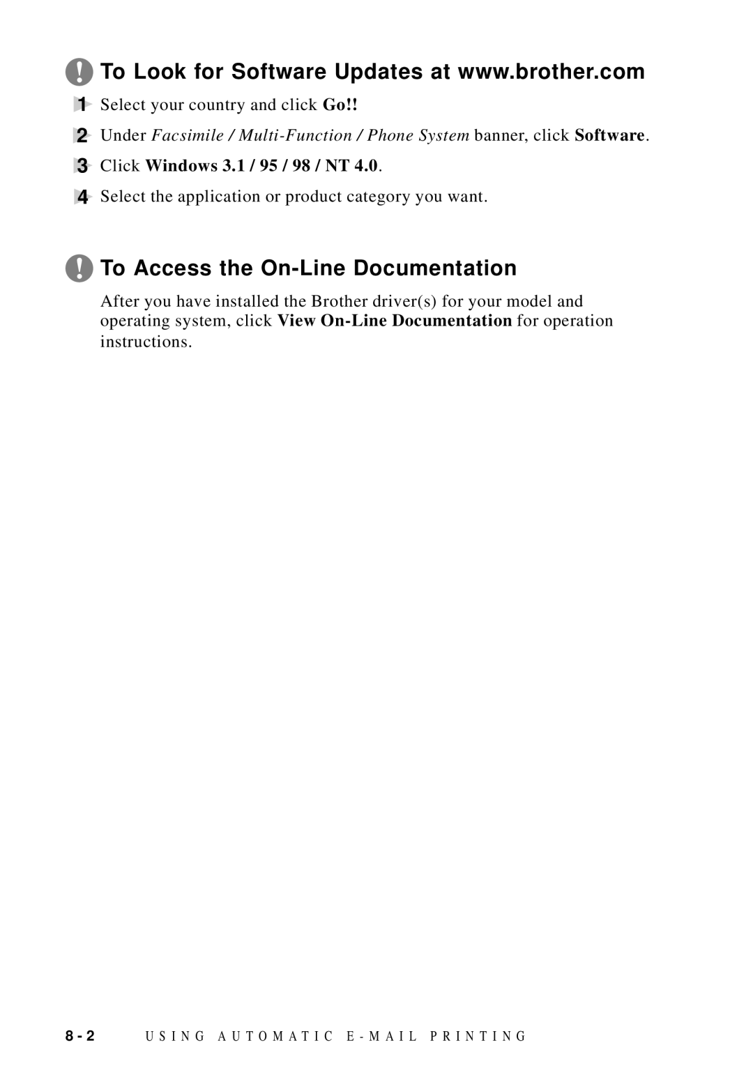 Brother DCP1200 manual To Access the On-Line Documentation, Click Windows 3.1 / 95 / 98 / NT 