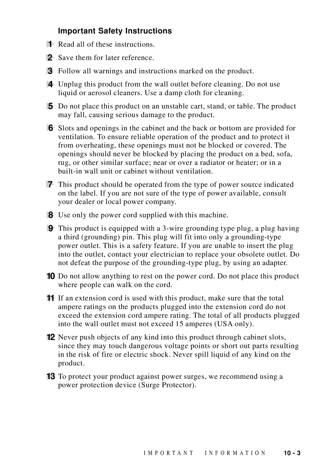 Brother DCP1200 manual Important Safety Instructions 