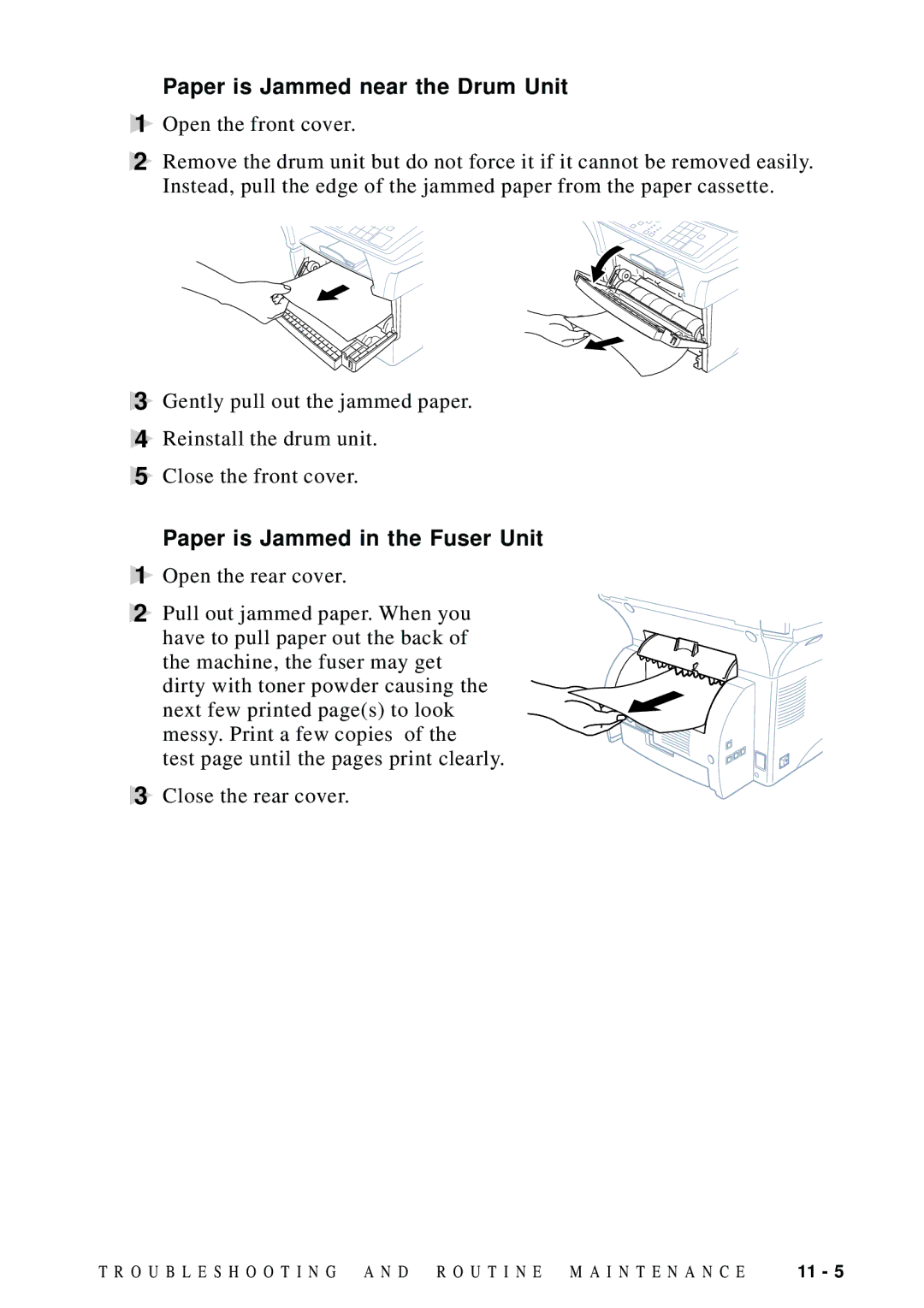 Brother DCP1200 manual Paper is Jammed near the Drum Unit, Paper is Jammed in the Fuser Unit 