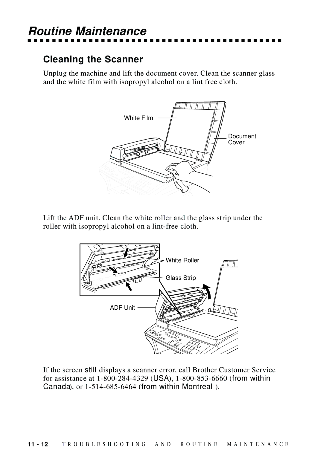 Brother DCP1200 manual Routine Maintenance, Cleaning the Scanner 