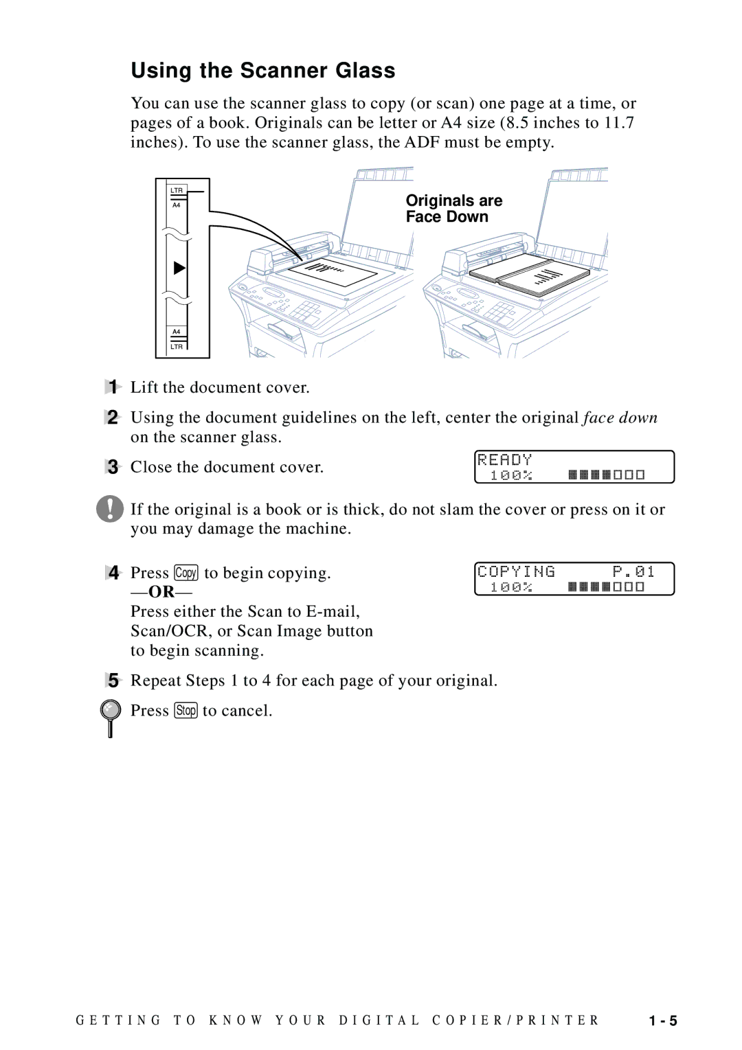 Brother DCP1200 manual Using the Scanner Glass, Copying P.01 