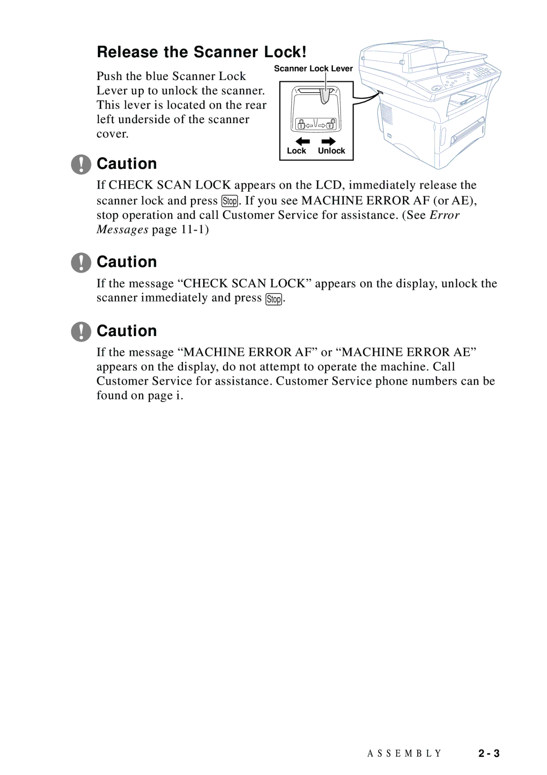 Brother DCP1200 manual Release the Scanner Lock 