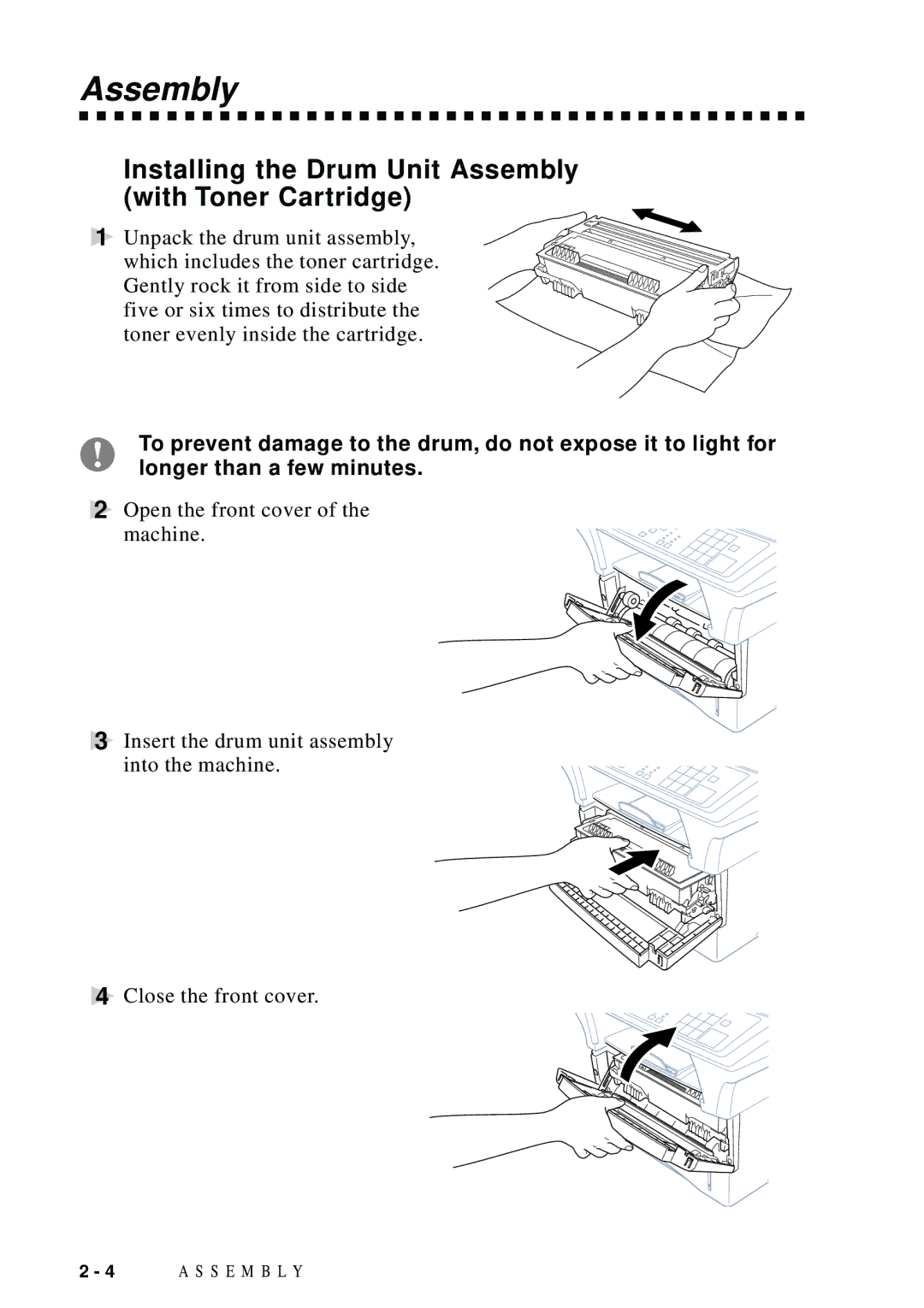 Brother DCP1200 manual Installing the Drum Unit Assembly With Toner Cartridge 