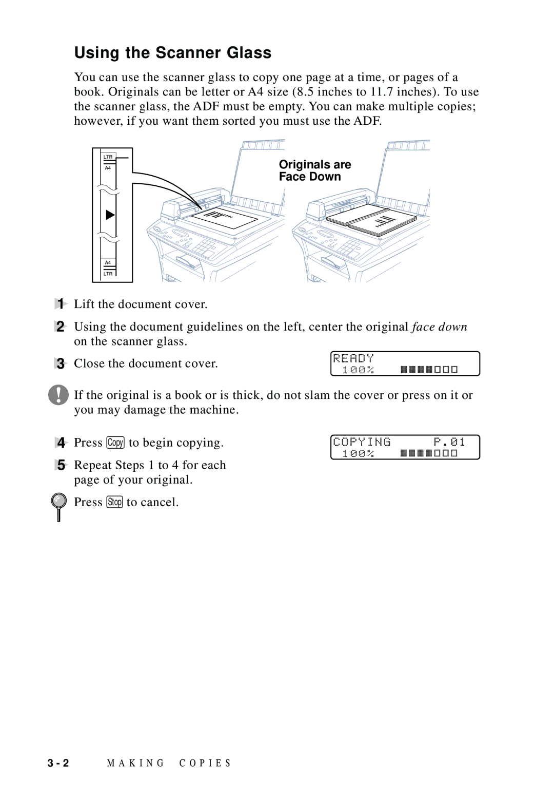 Brother DCP1200 manual Using the Scanner Glass, Copying 