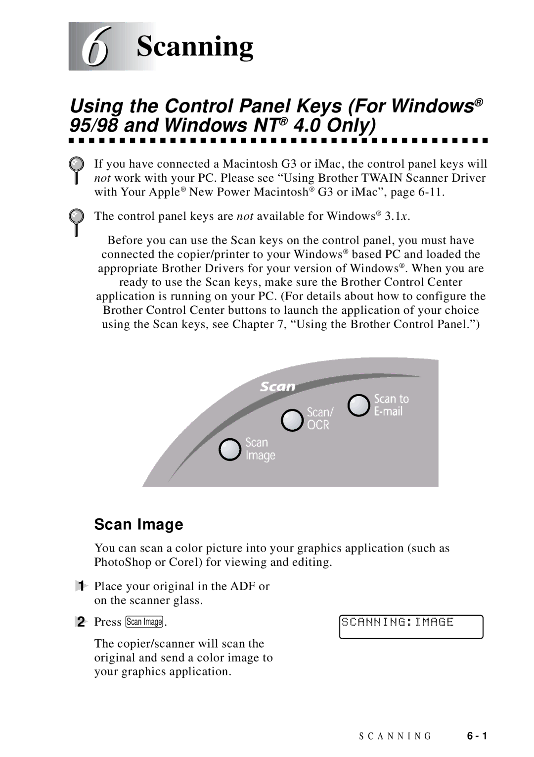 Brother DCP1200 manual Scan Image, Scanningimage 