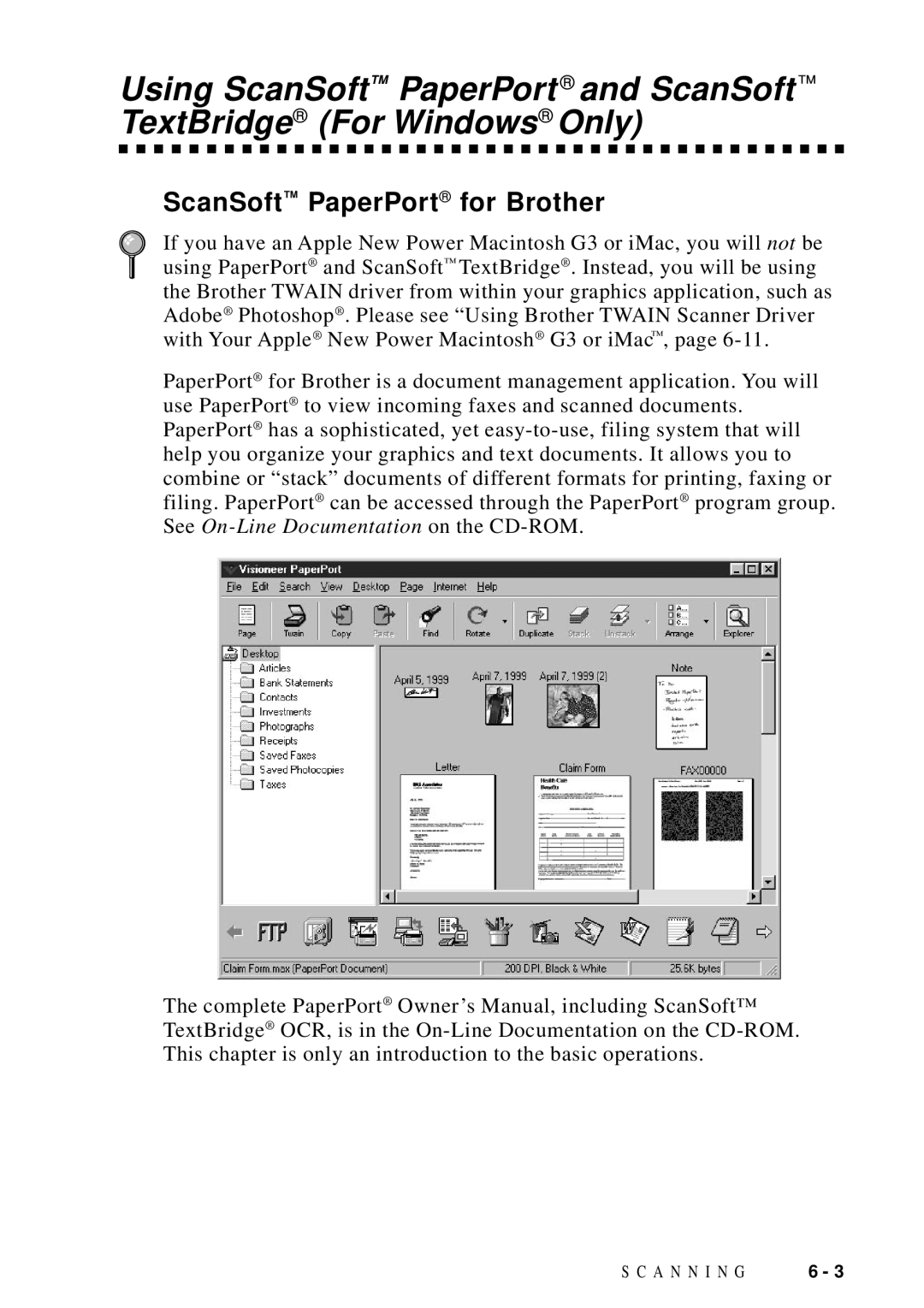 Brother DCP1200 manual ScanSoft PaperPort for Brother 