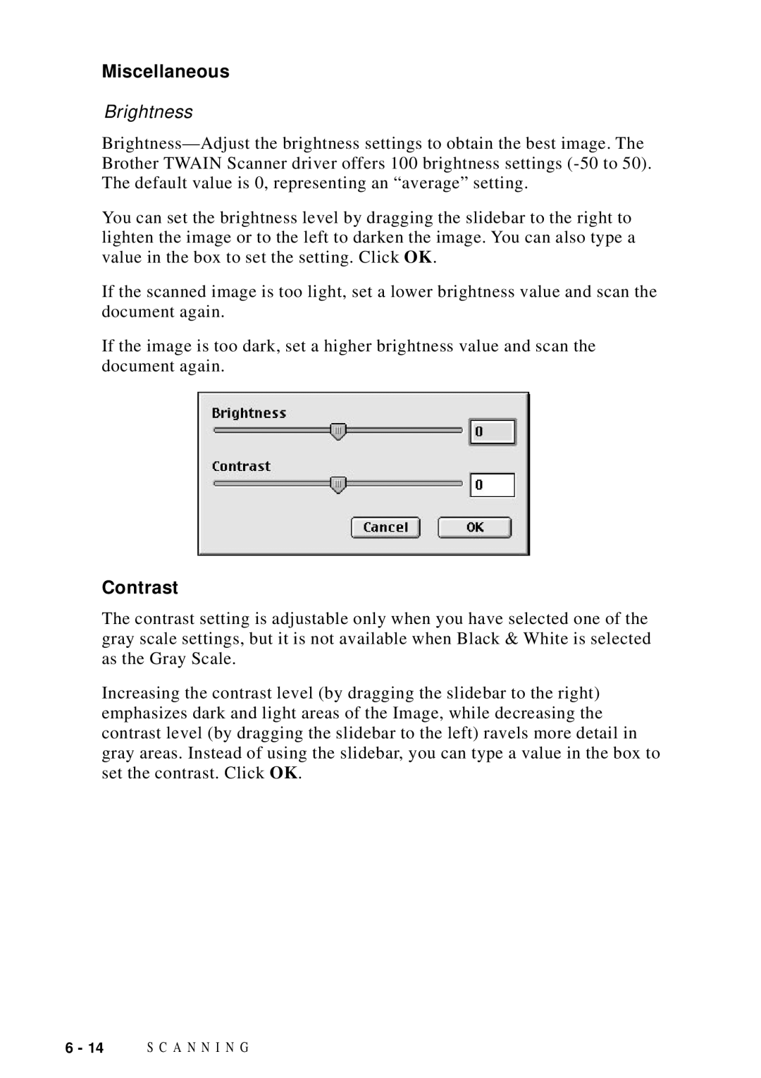 Brother DCP1200 manual Miscellaneous, Brightness 