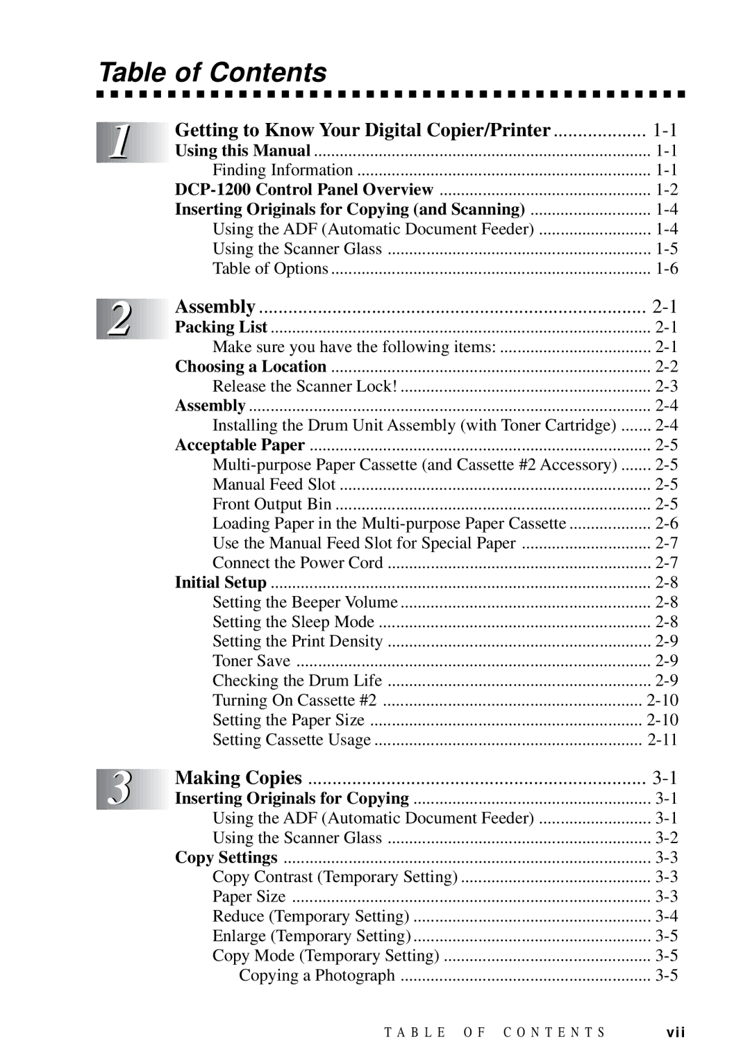 Brother DCP1200 manual Table of Contents 