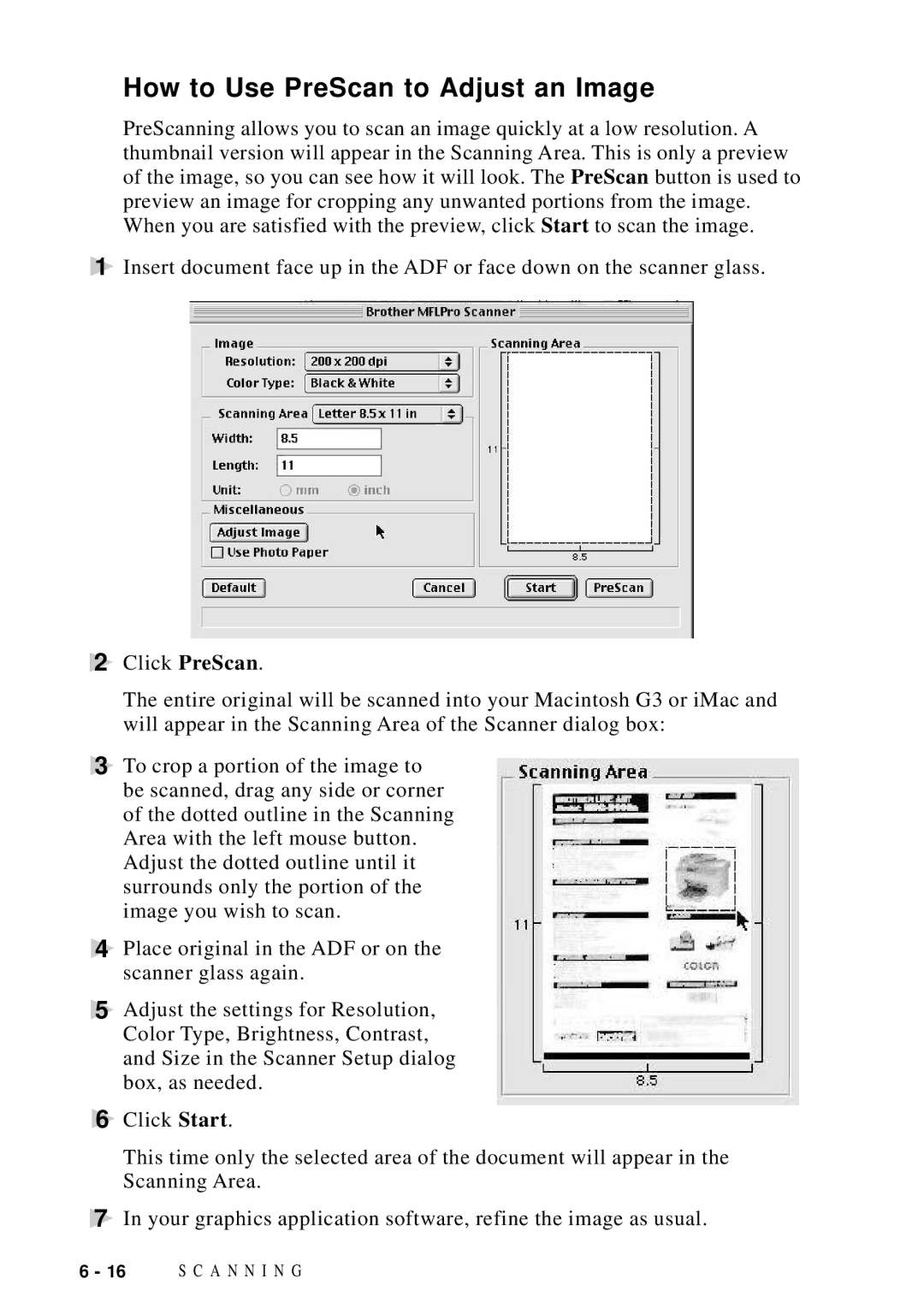 Brother DCP1200 manual How to Use PreScan to Adjust an Image 