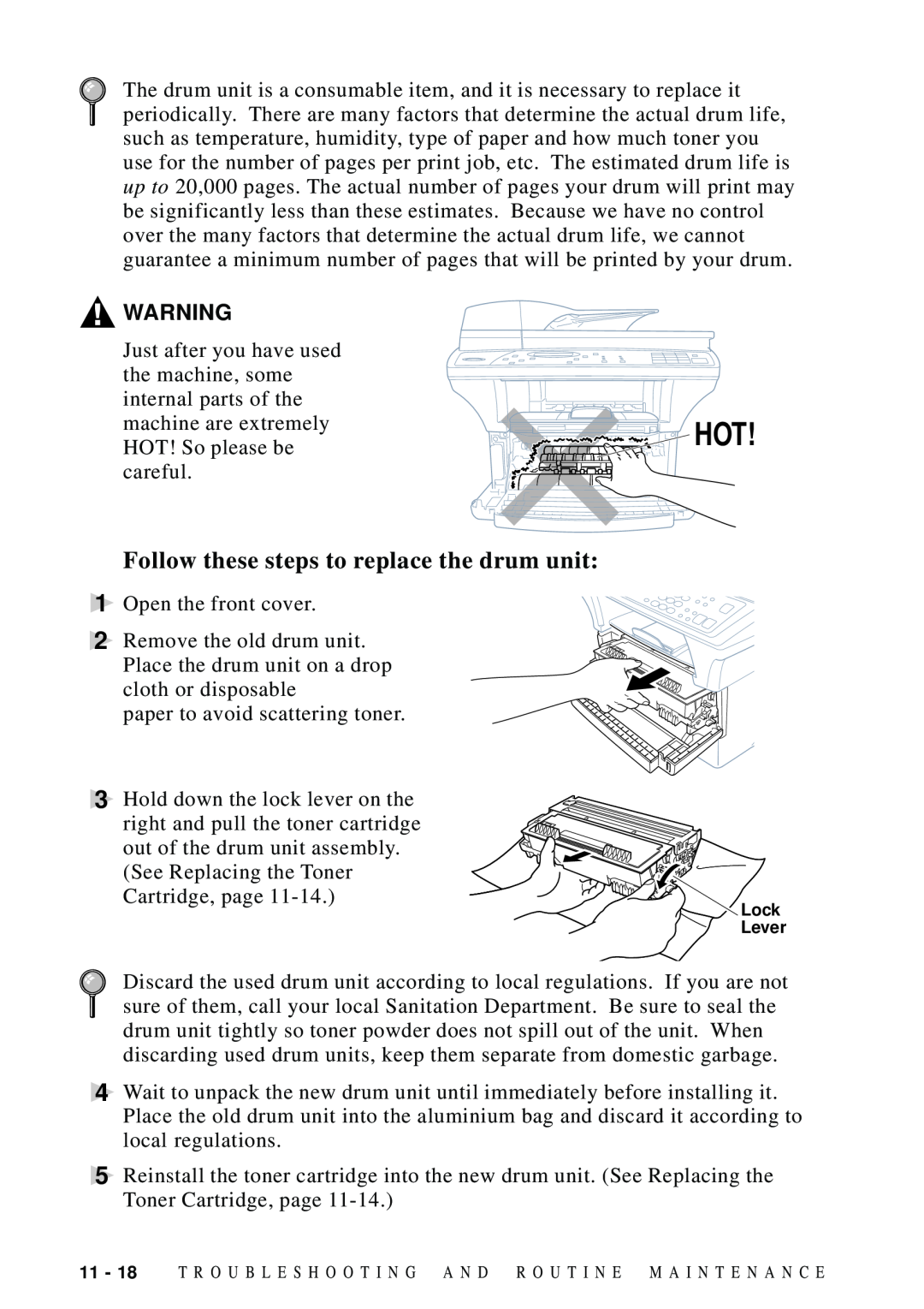 Brother DCP1200 manual Follow these steps to replace the drum unit 