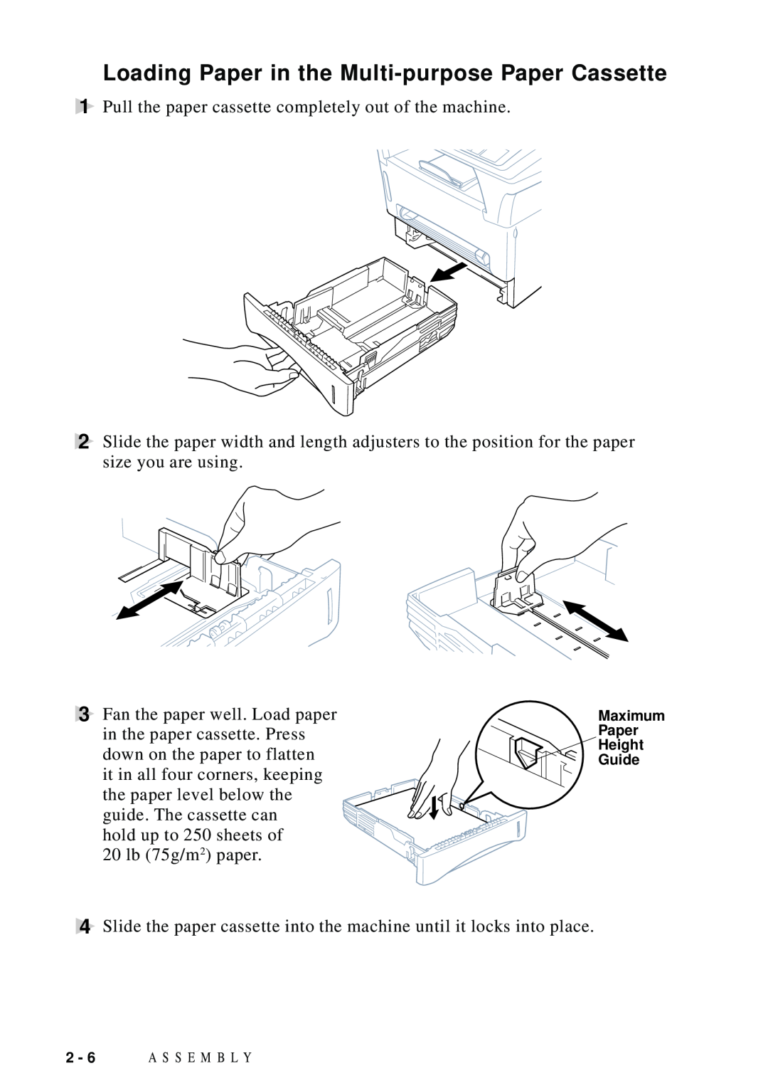 Brother DCP1200 manual Loading Paper in the Multi-purpose Paper Cassette 