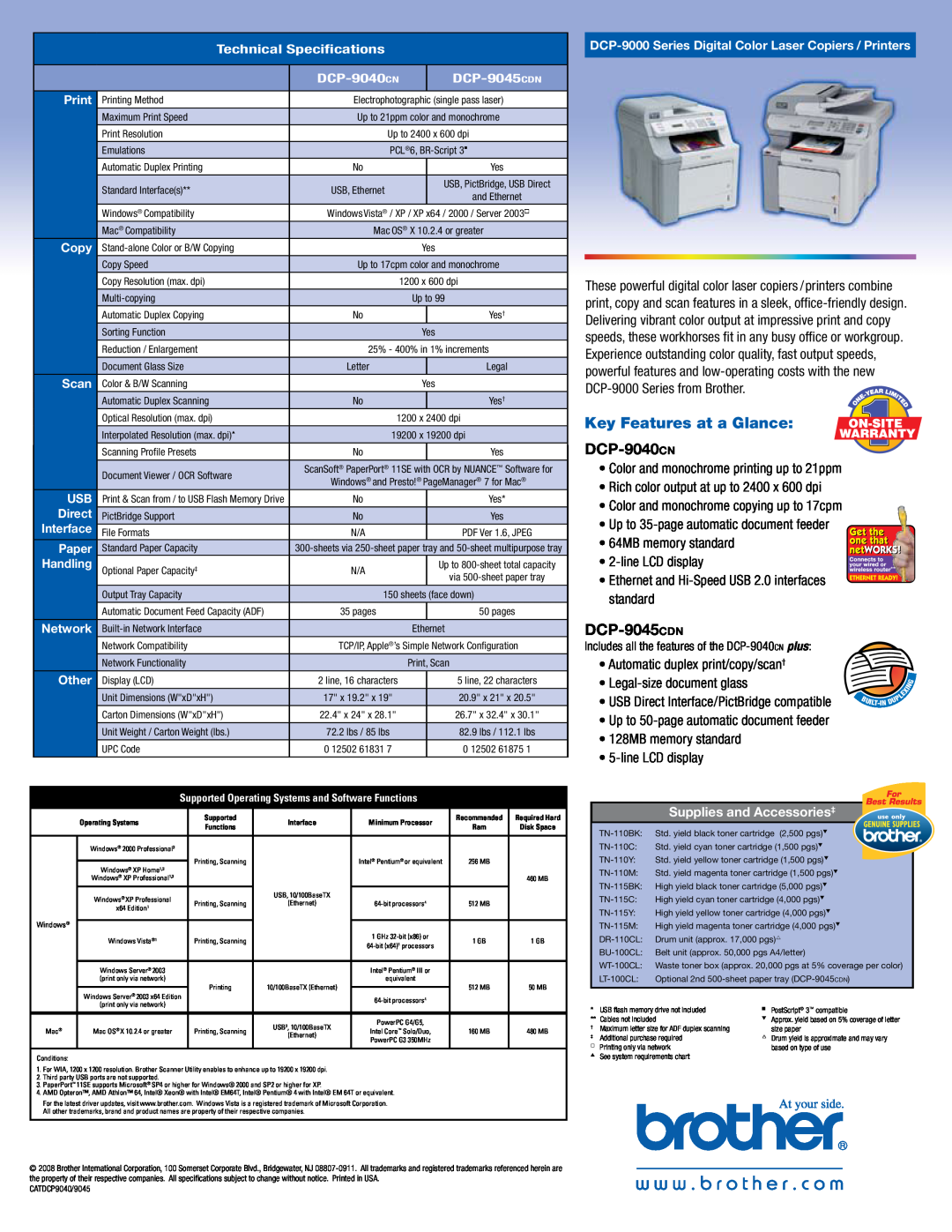 Brother DCP9040CN manual Key Features at a Glance, DCP-9040cn, DCP-9045cdn 