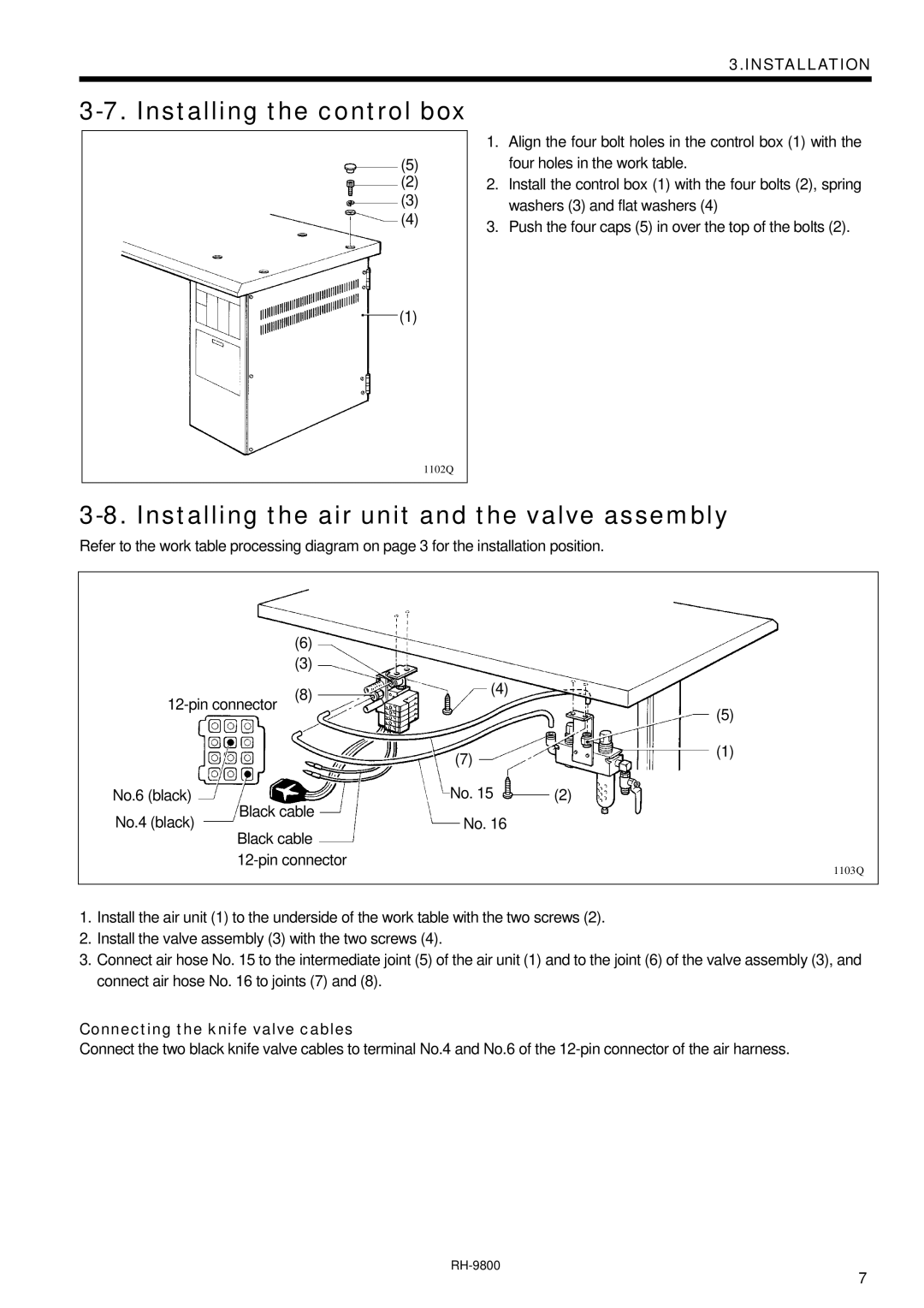 Brother DH4-B980 instruction manual Installing the control box, Installing the air unit and the valve assembly 