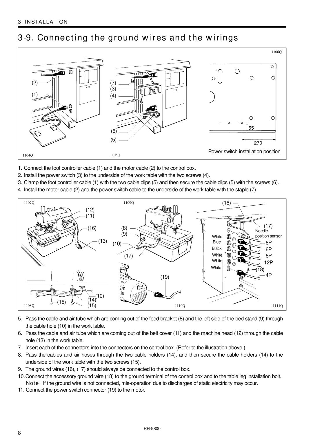 Brother DH4-B980 instruction manual Connecting the ground wires and the wirings 