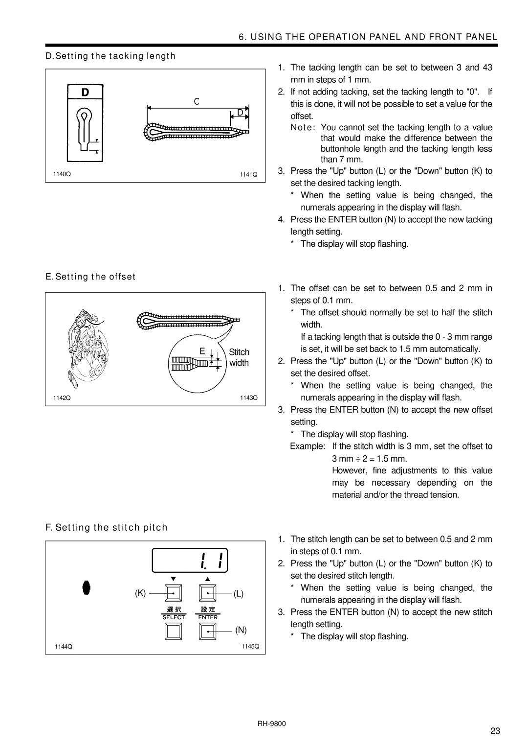 Brother DH4-B980 instruction manual Setting the tacking length, Setting the offset 