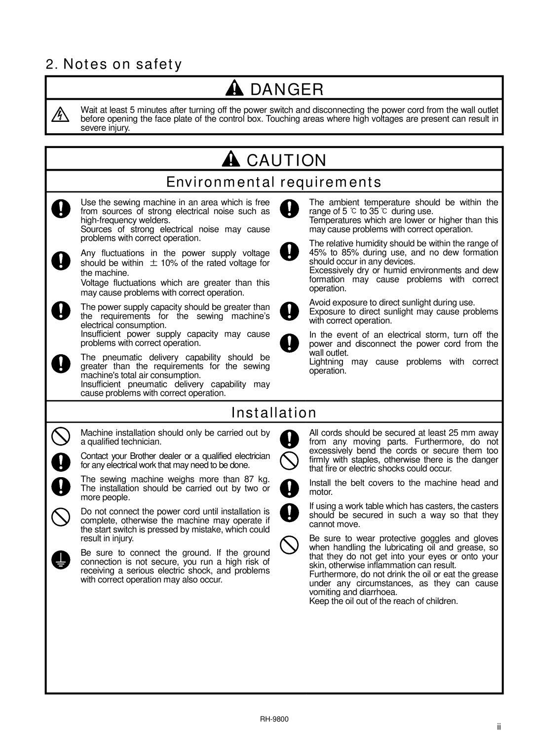 Brother DH4-B980 instruction manual Environmental requirements, Installation 