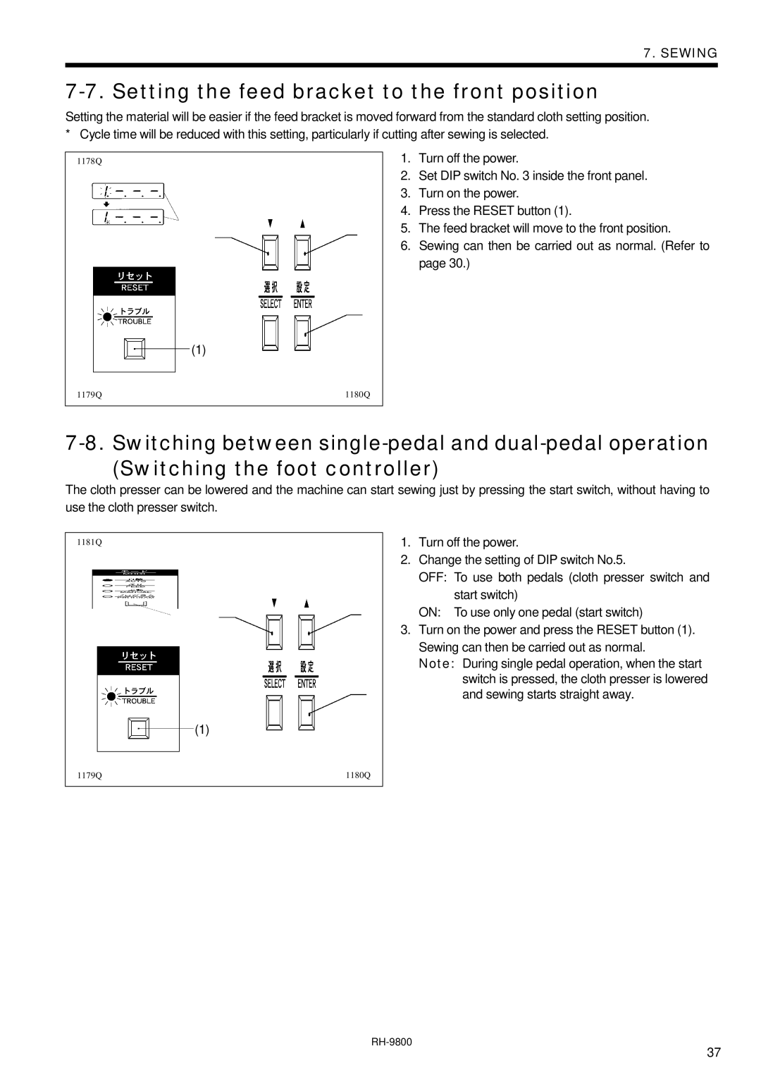 Brother DH4-B980 instruction manual Setting the feed bracket to the front position 