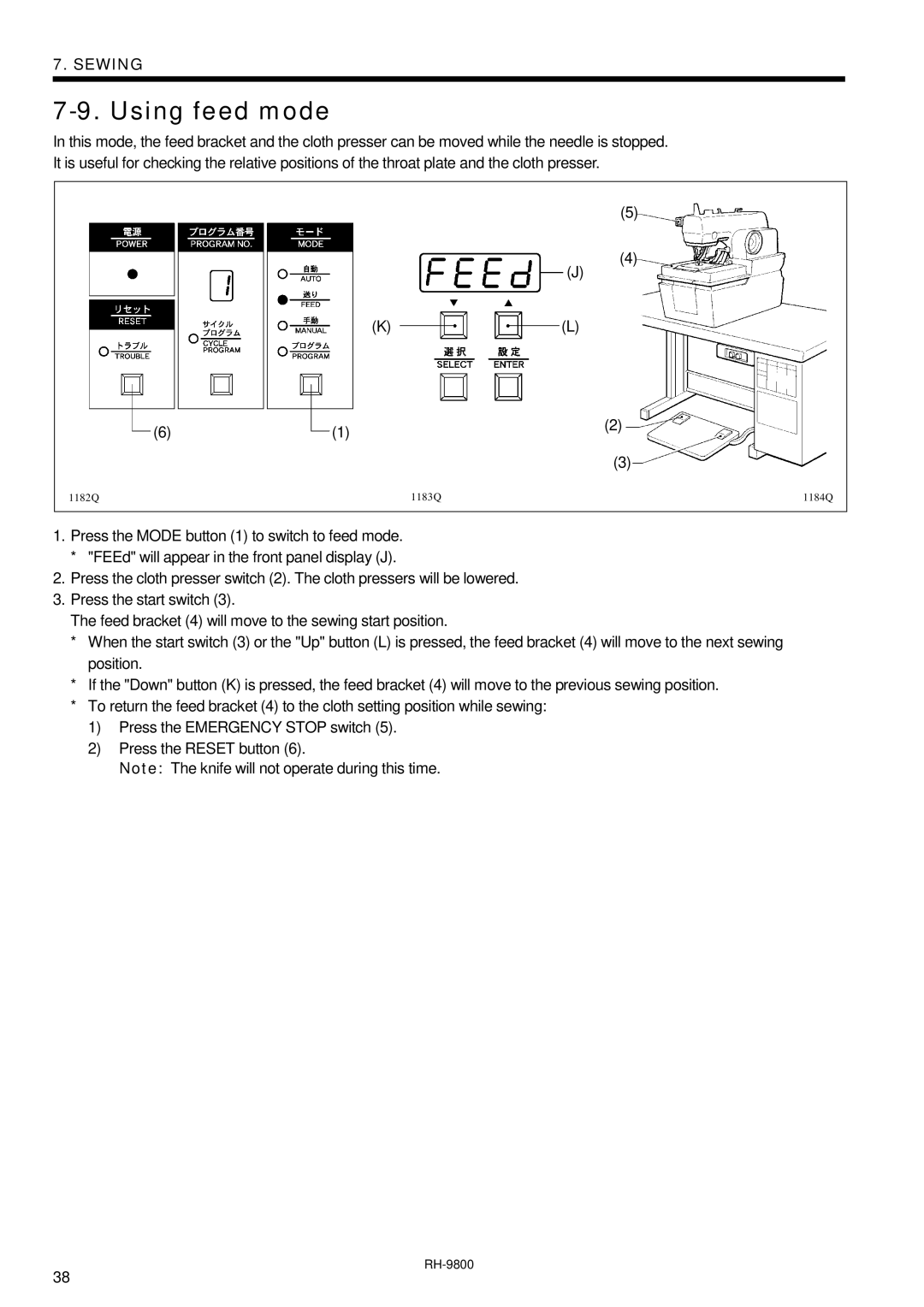 Brother DH4-B980 instruction manual Using feed mode 