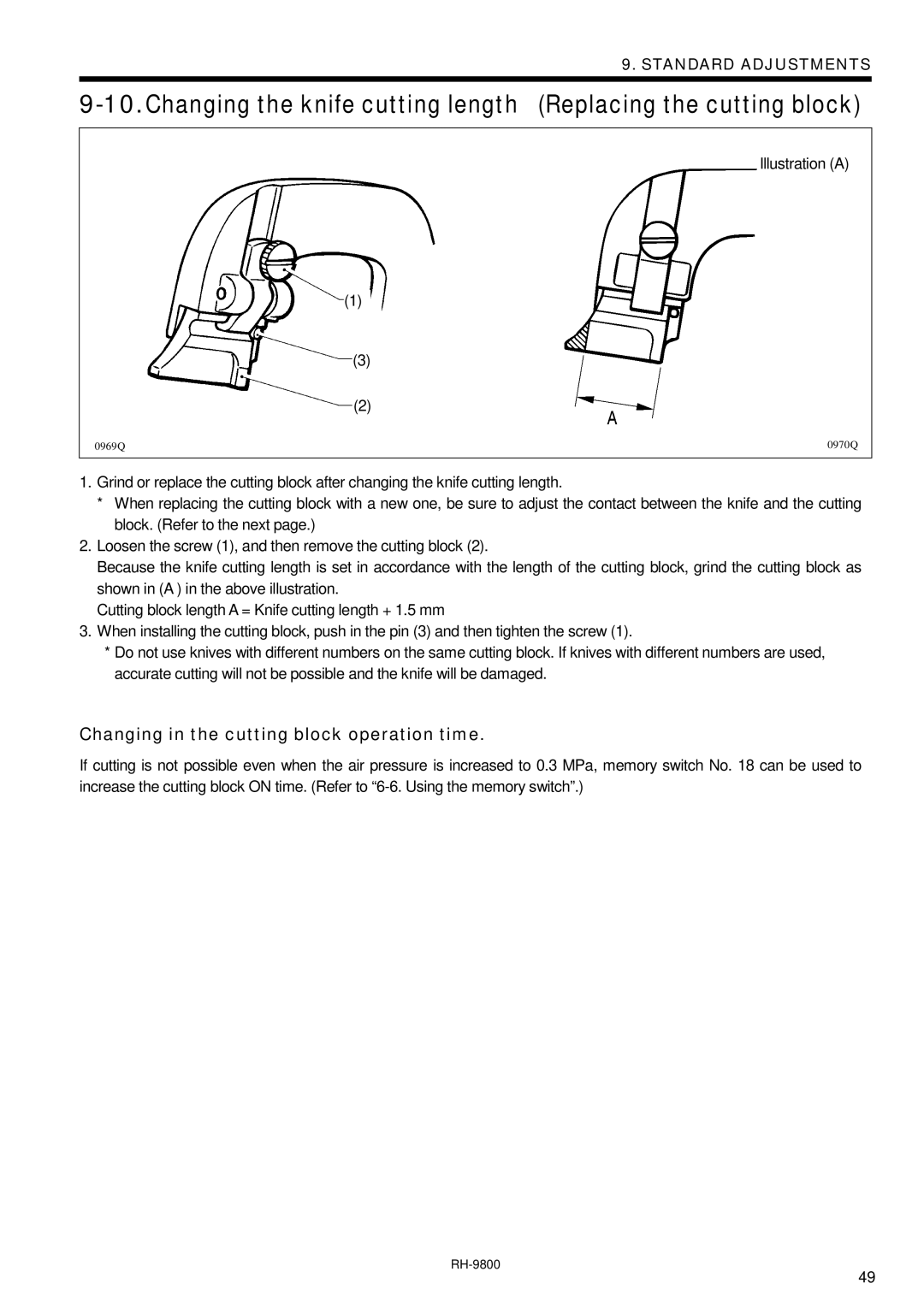 Brother DH4-B980 instruction manual Changing in the cutting block operation time 