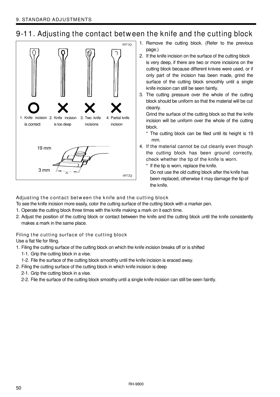 Brother DH4-B980 instruction manual Filing the cutting surface of the cutting block 