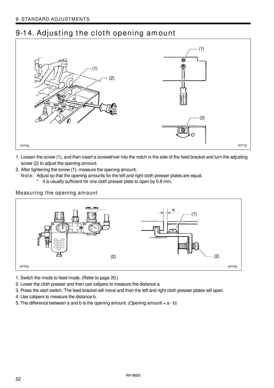 Brother DH4-B980 instruction manual Adjusting the cloth opening amount, Measuring the opening amount 