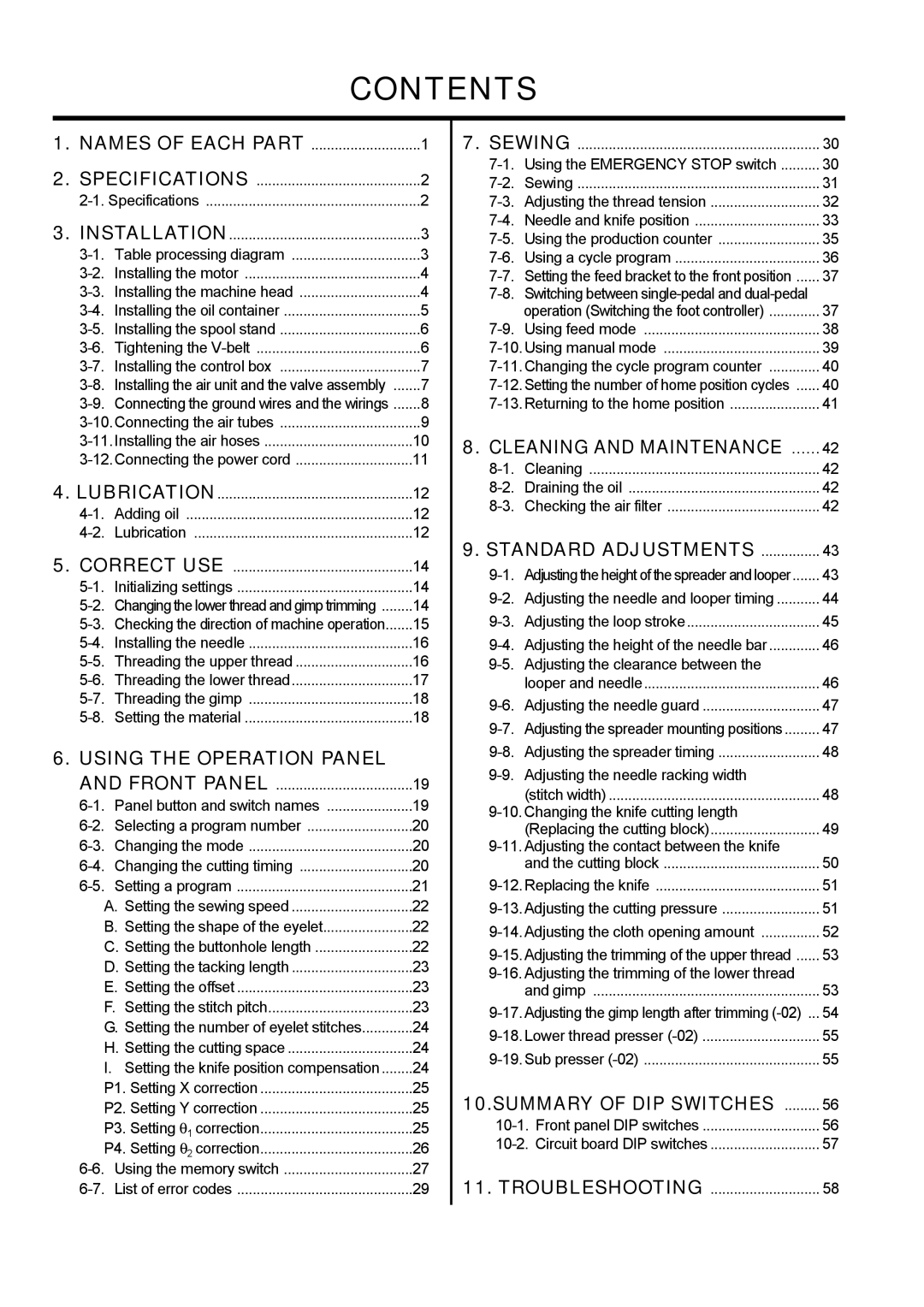 Brother DH4-B980 instruction manual Contents 