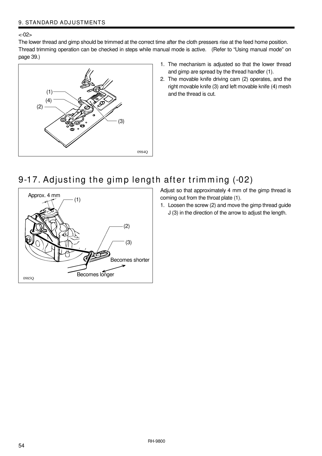 Brother DH4-B980 instruction manual Adjusting the gimp length after trimming 