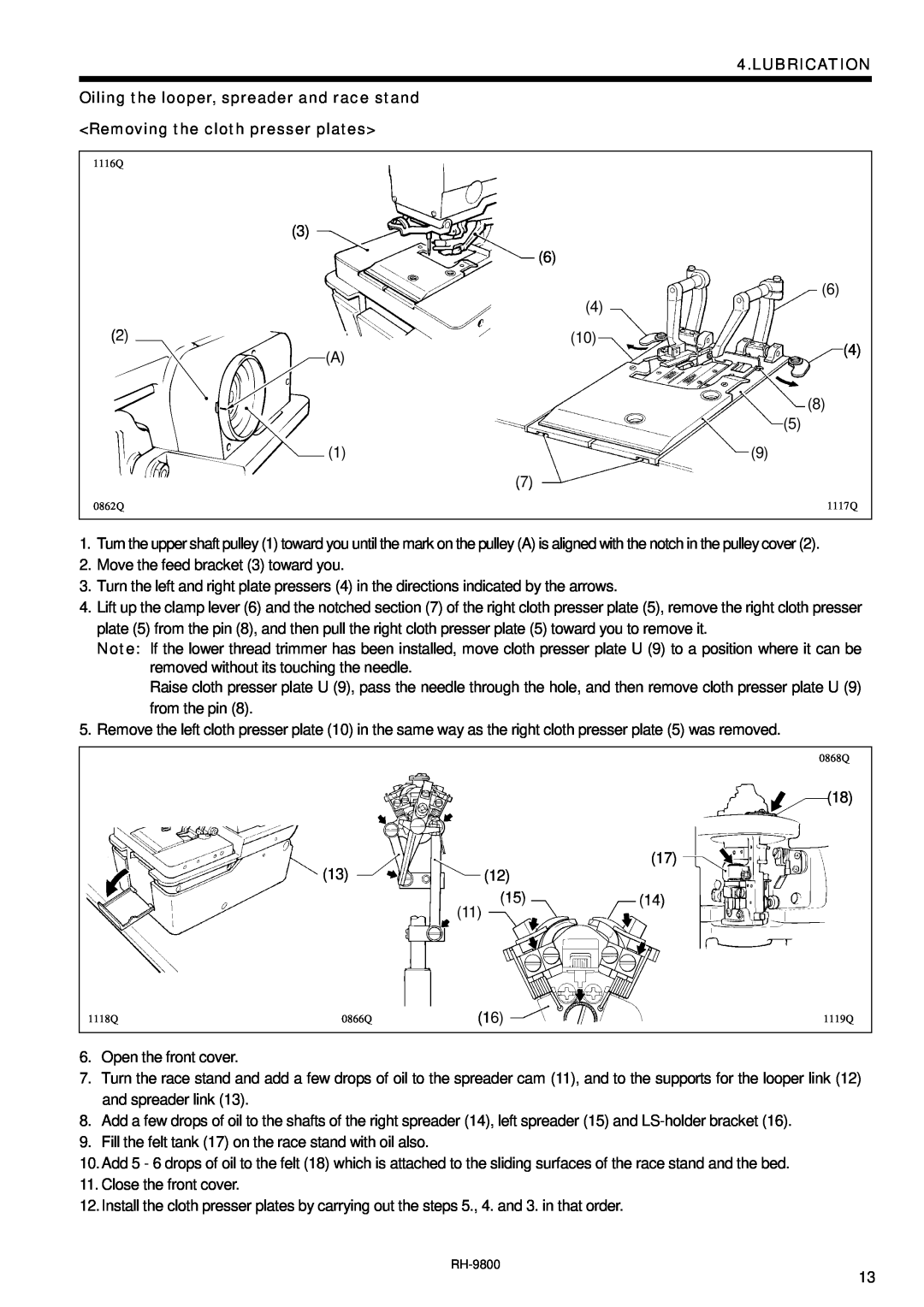 Brother DH4-B980 instruction manual Lubrication 