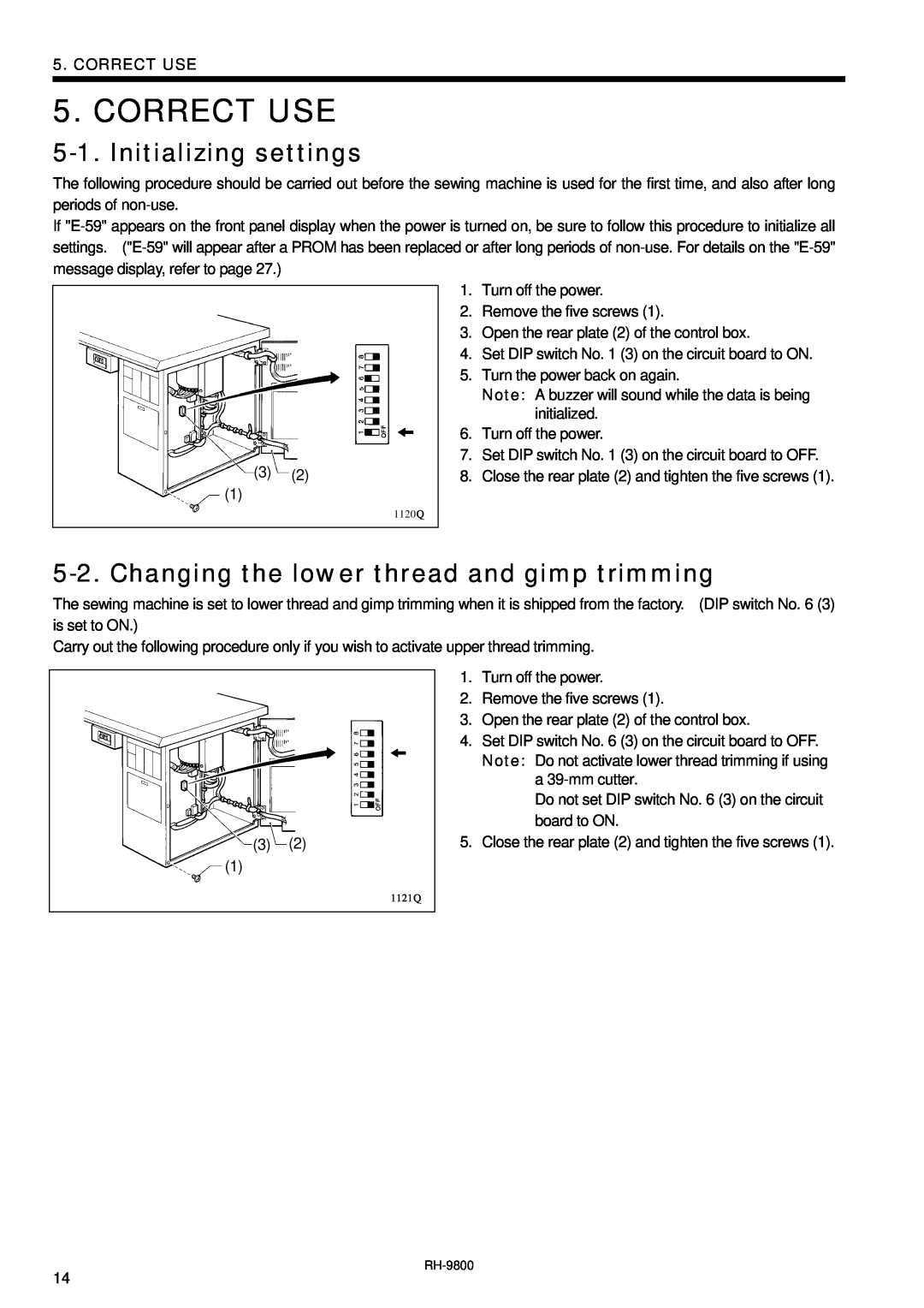 Brother DH4-B980 instruction manual Correct Use, Initializing settings, Changing the lower thread and gimp trimming 